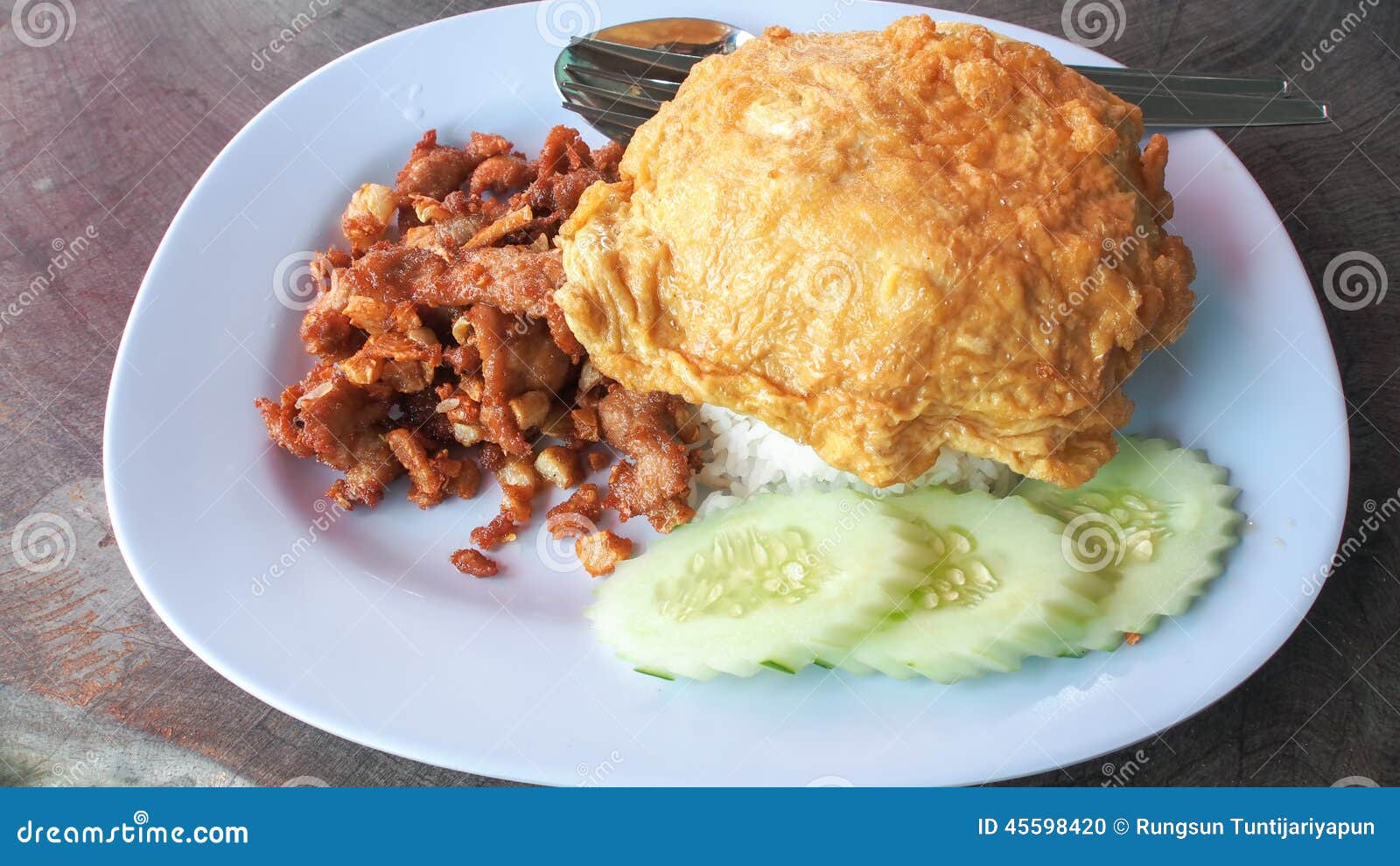 Pork fried rice omelette stock photo. Image of thai, piece 45598420