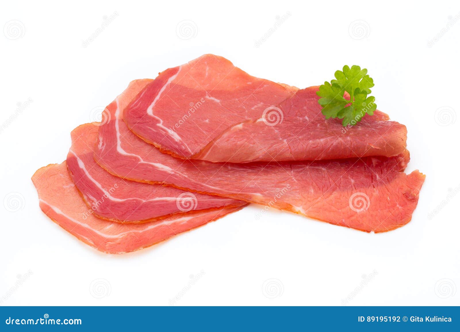 Pork Ham Slices Isolated on White Background. Stock Photo Image of