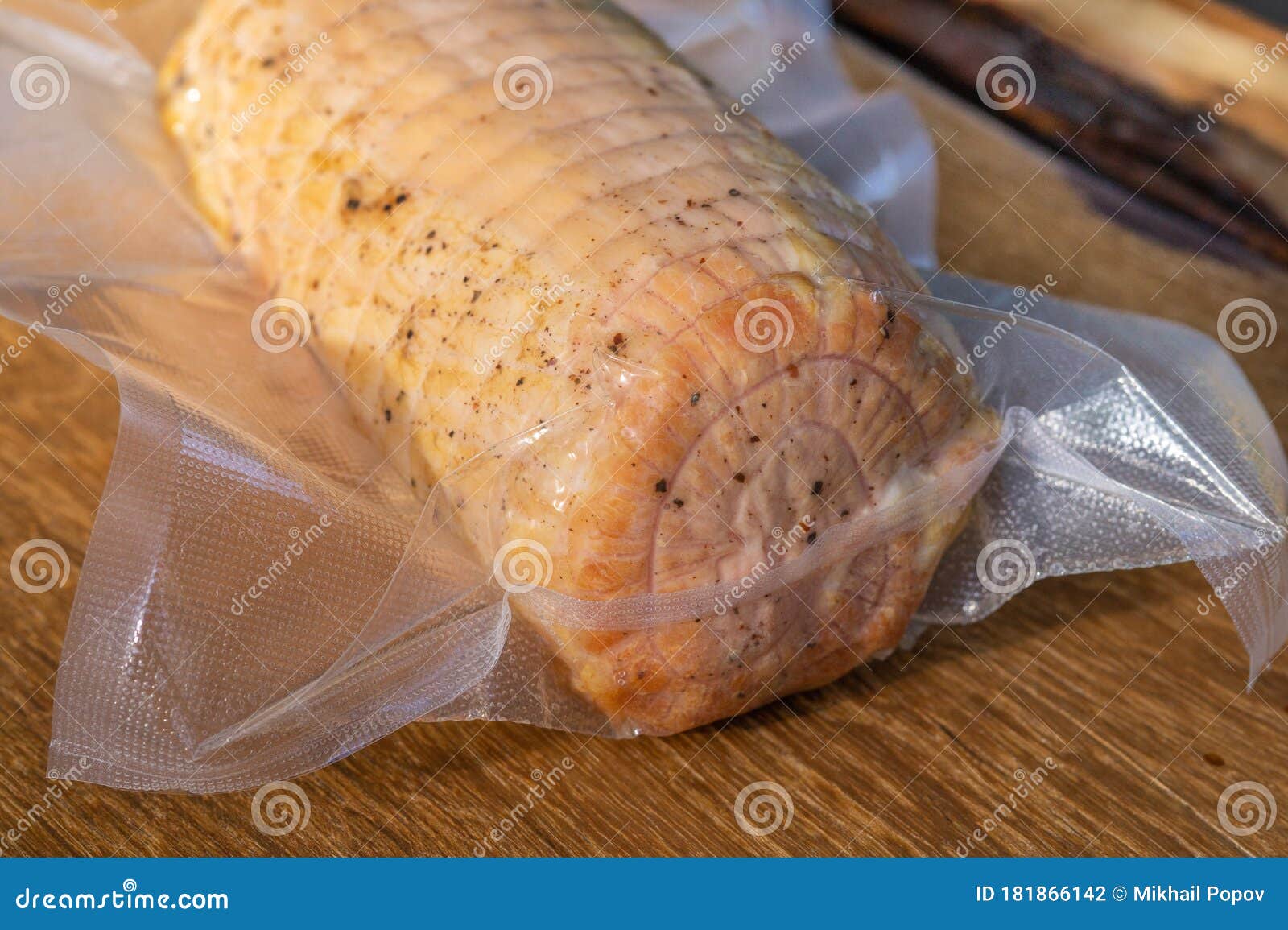 Pork Ham in Vacuum Packaging on a Wooden Table Stock Photo Image of