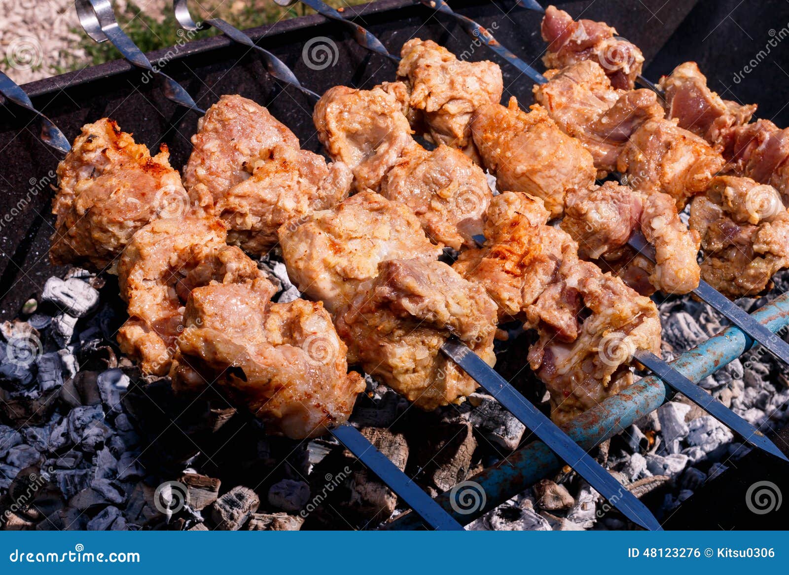 Pork Kebabs Grilling Outside Stock Photo Image of grill, barbecue