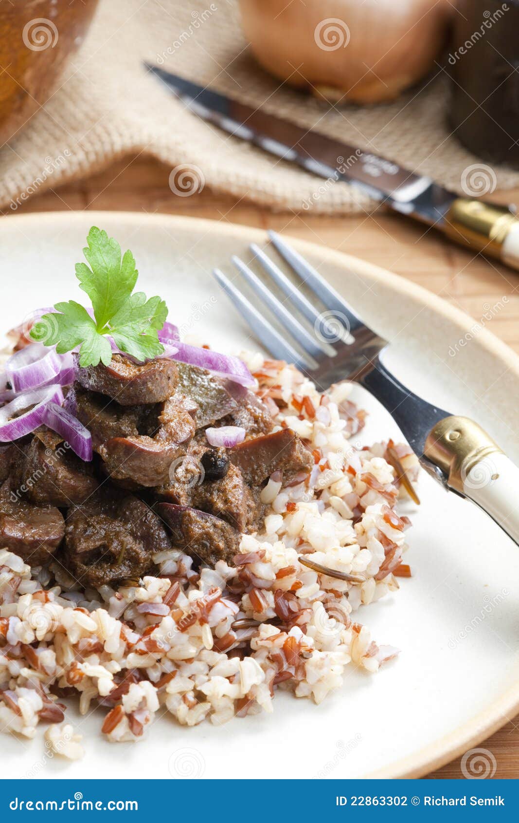 Pork kidney on onion stock photo. Image of cooked, gastronomy 22863302