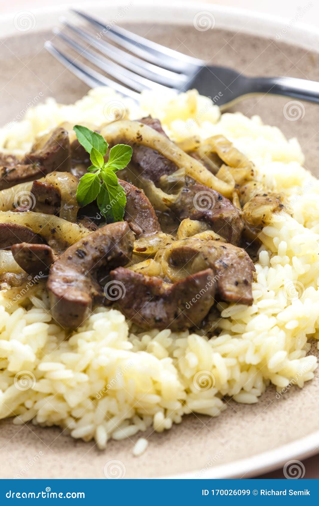 Pork kidney with rice stock image. Image of basil, food 170026099