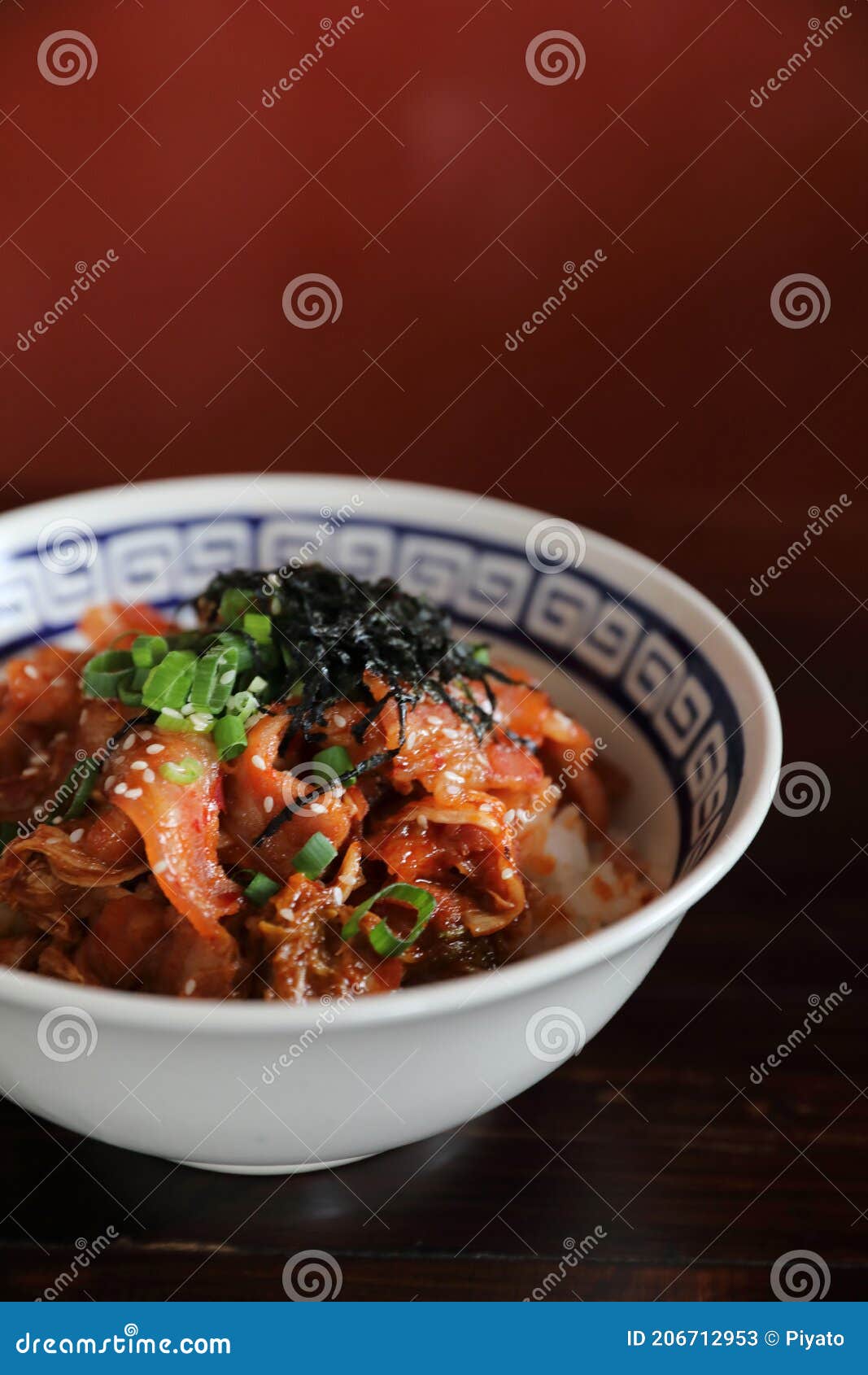 Pork with Kimchi on Rice Japanese Food Stock Image - Image of plate