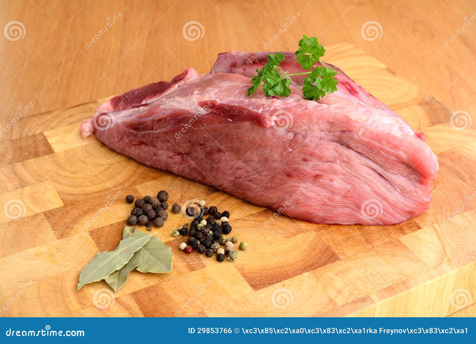 Pork muscle and bay leaf stock photo. Image of background 29853766