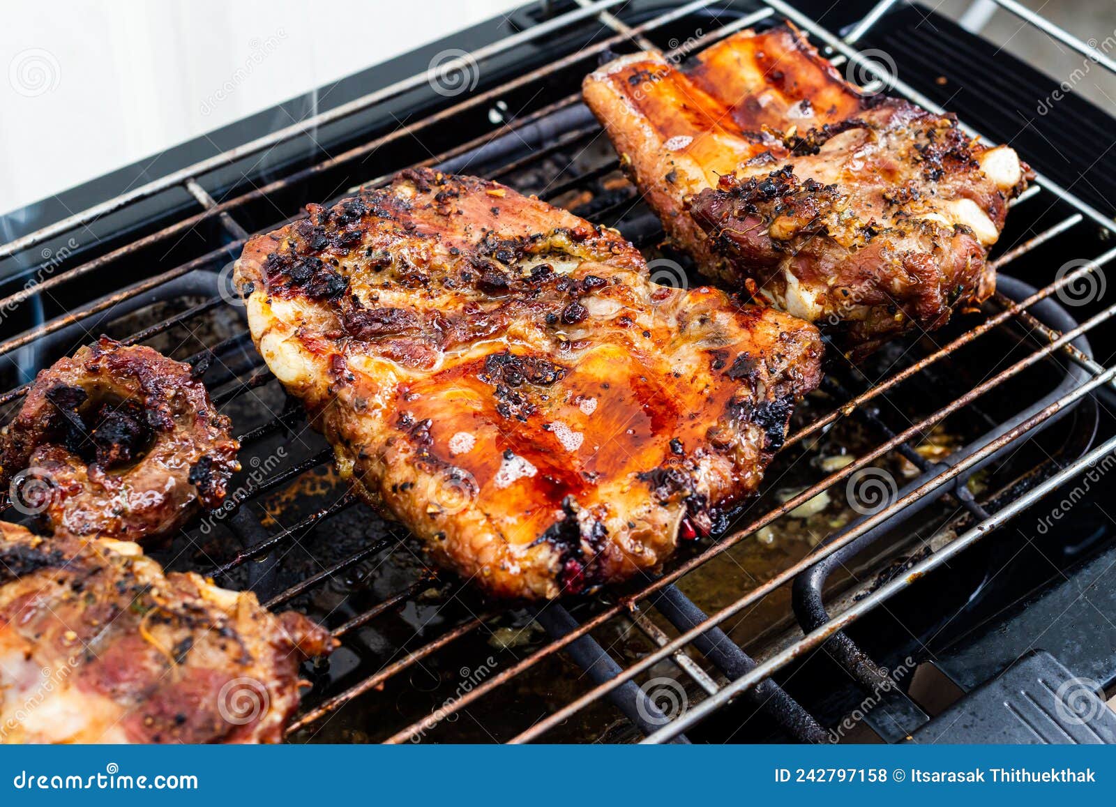 Pork Ribs Grilled on an Electric Grill Stock Photo Image of juicy