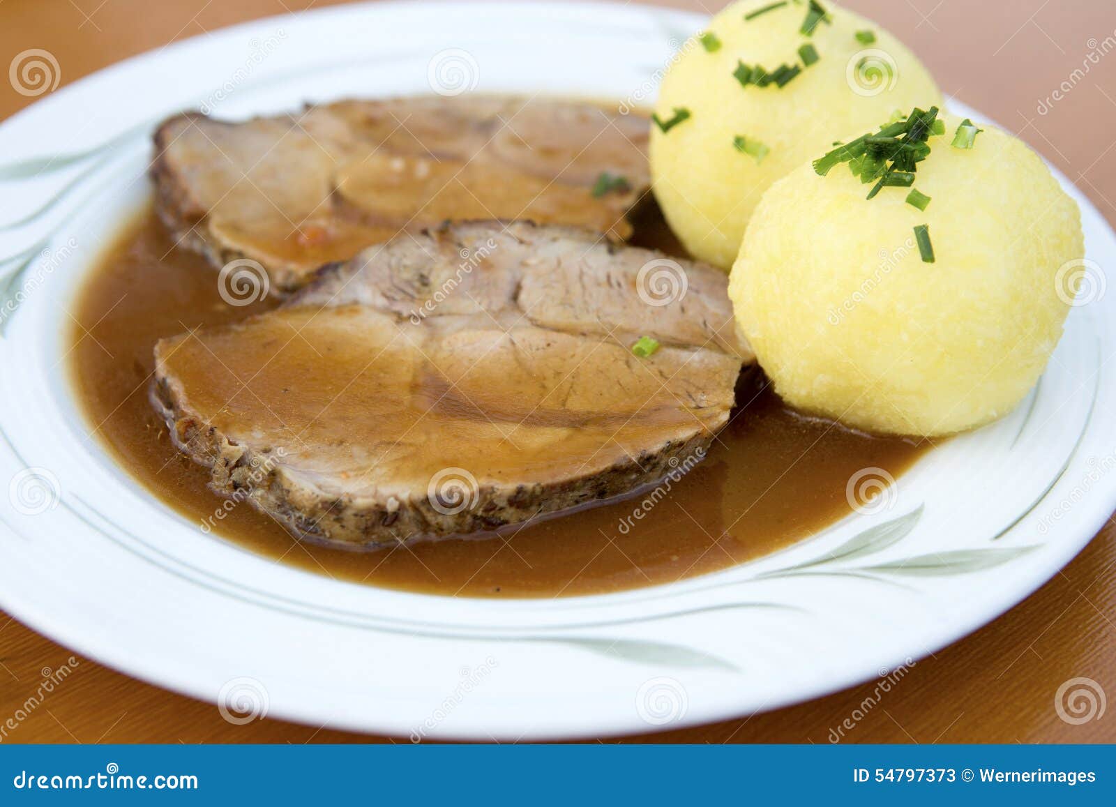 Pork roast with dumplings stock image. Image of cuisine 54797373