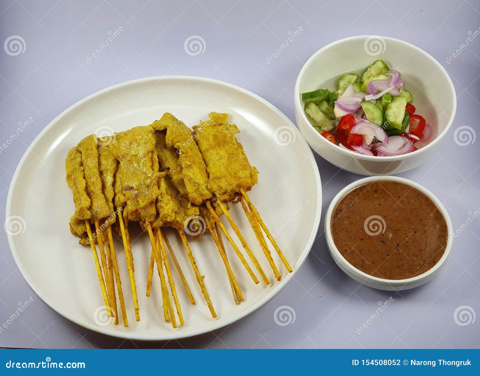Pork Satay Kebab with Some Vegetables and Sauce Stock Photo Image of