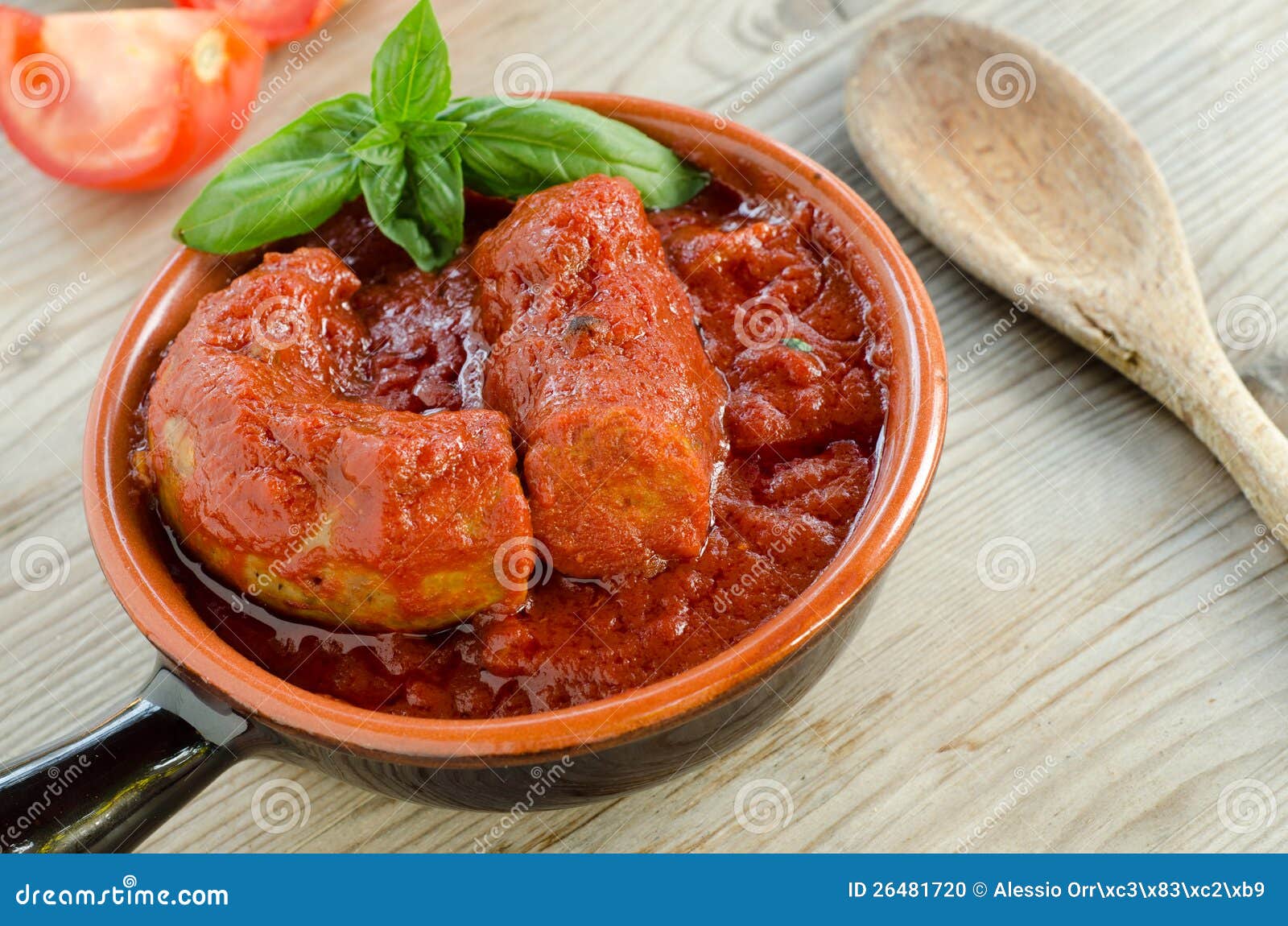 Pork Sausage with Tomato Sauce Stock Photo Image of dish, tomato