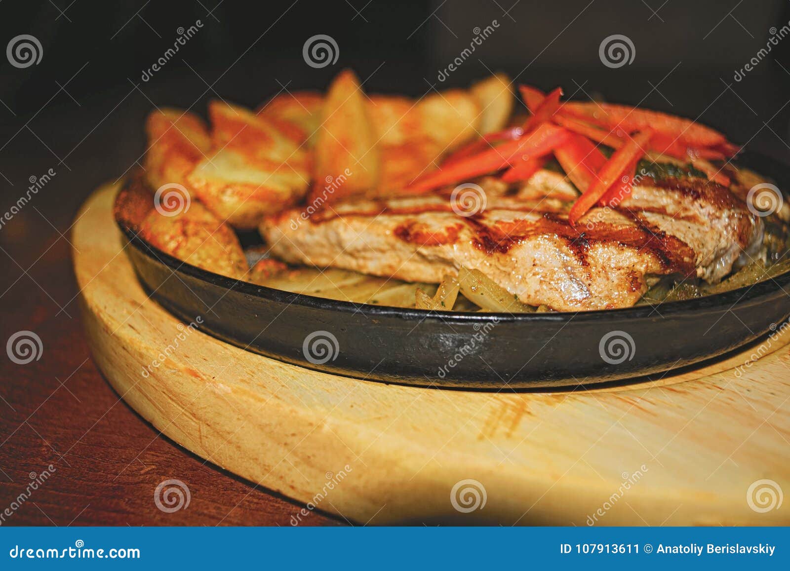 Pork Steak on a Castiron Brazier Stock Image Image of bone, american
