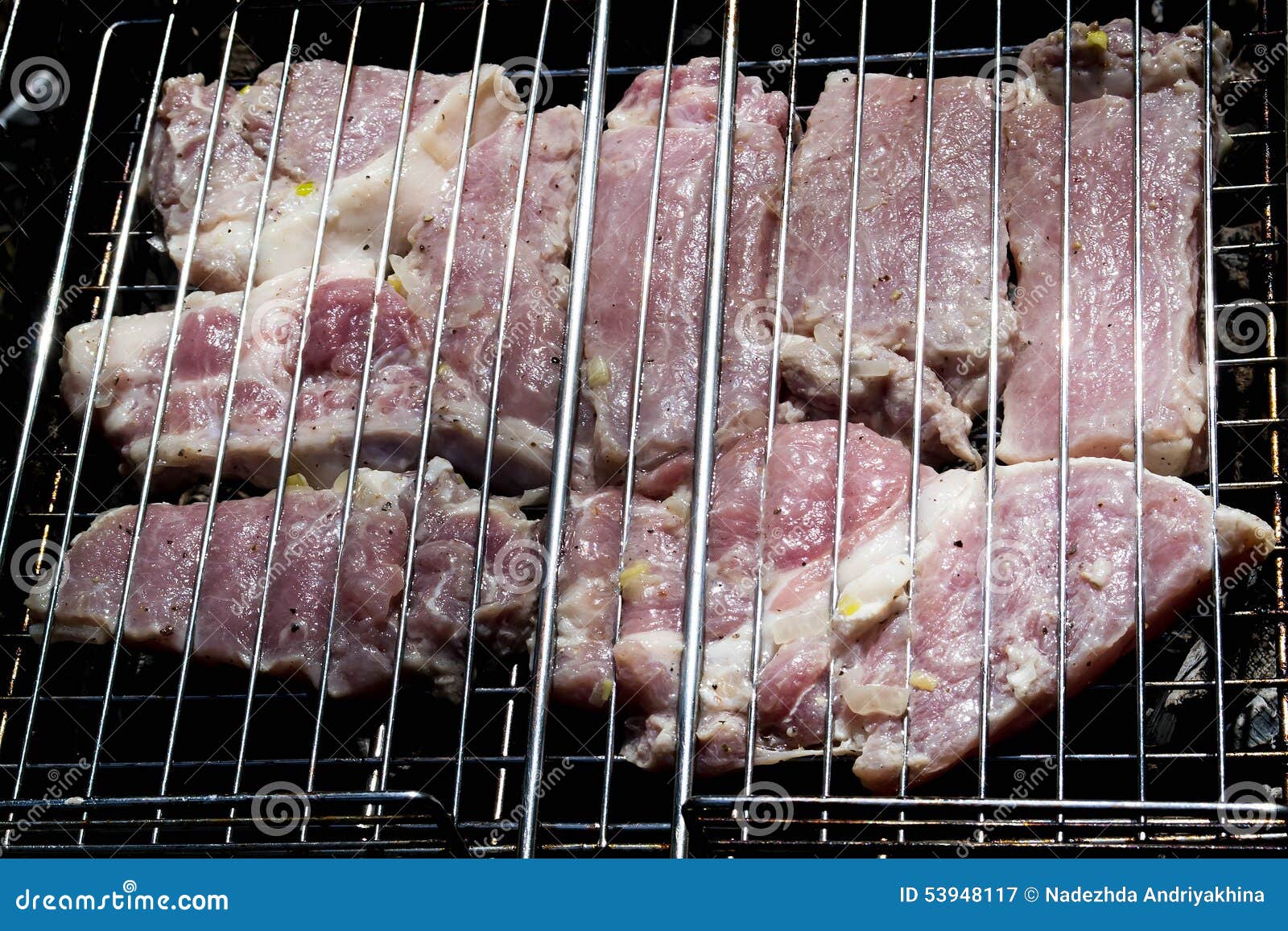 Pork steaks on the grill stock image. Image of detail 53948117