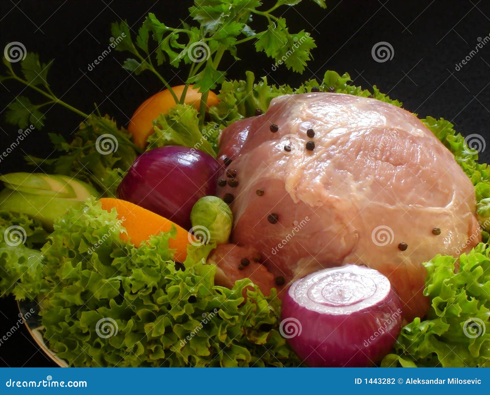Pork and vegetables stock photo. Image of decorated, apple - 1443282