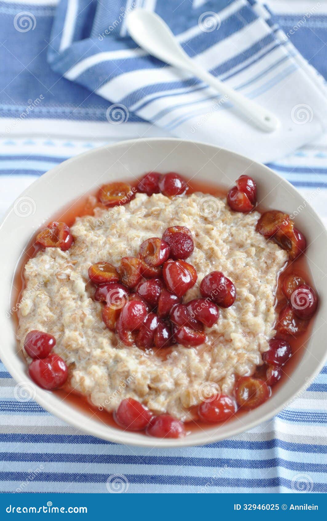 Porridge with Cherries for Breakfast Stock Image Image of closeup