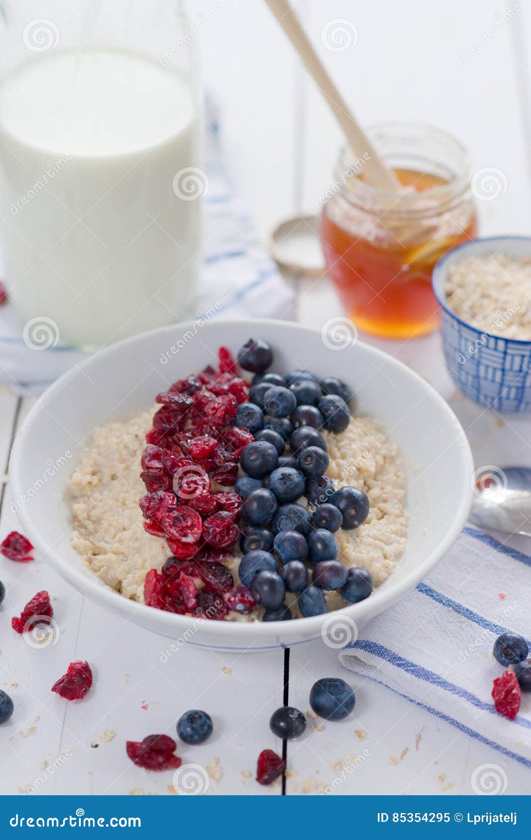Porridge with Cranberries and Blueberries Stock Image Image of