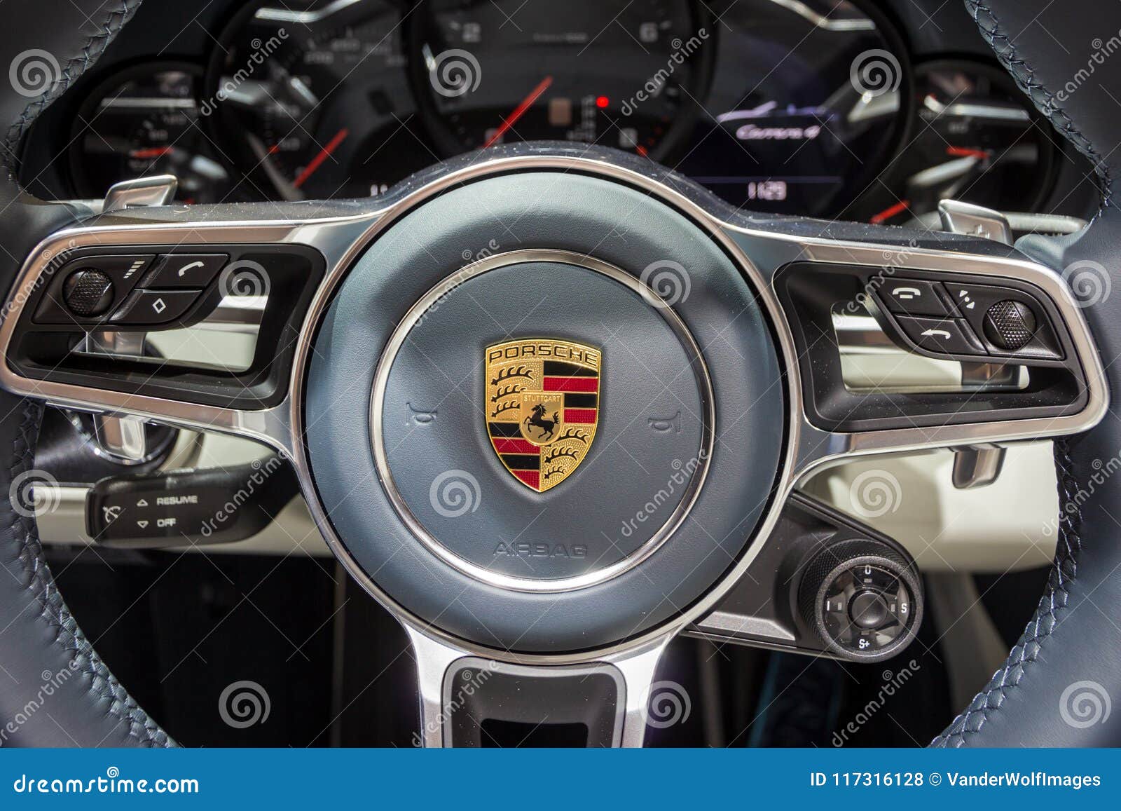 Porsche 911 Carrera 4 Sports Car Steering Wheel Editorial Stock Photo -  Image of sportscar, show: 117316128