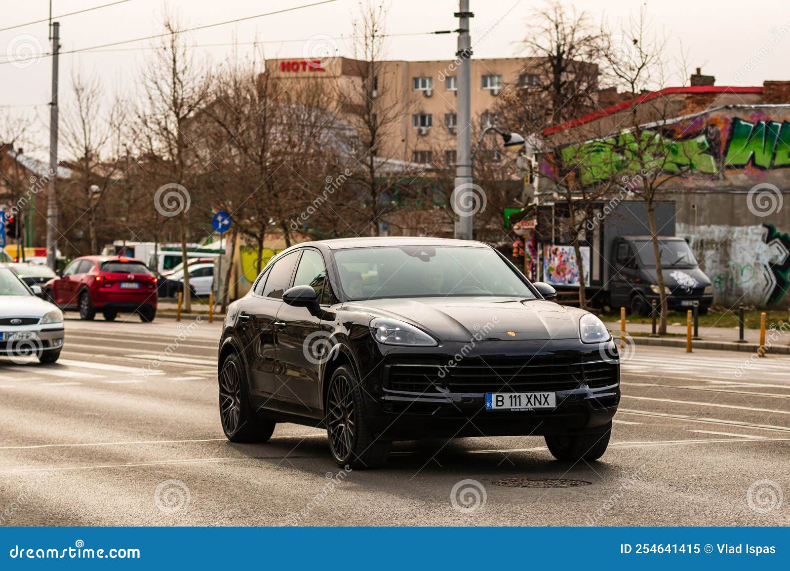 Porsche Luxury Car in Traffic in Bucharest, Romania, 2022 Editorial