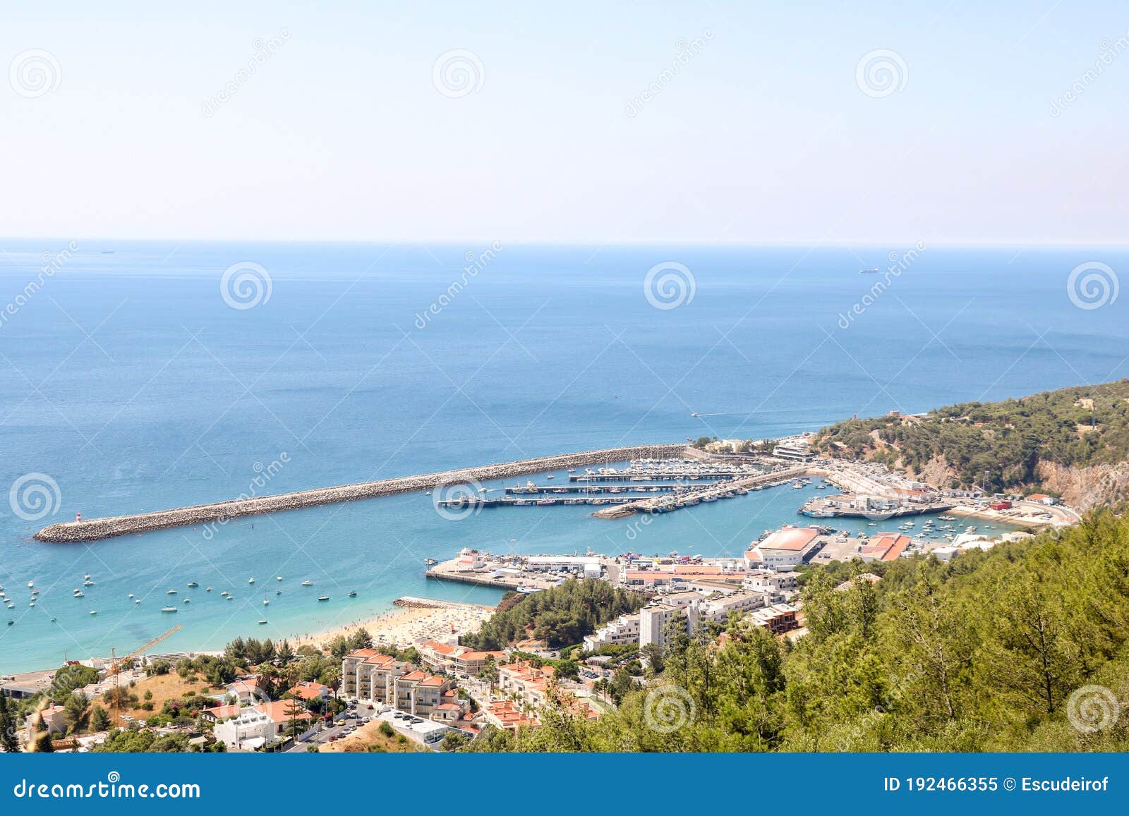 aerial view of sesimbra  port, portugal.