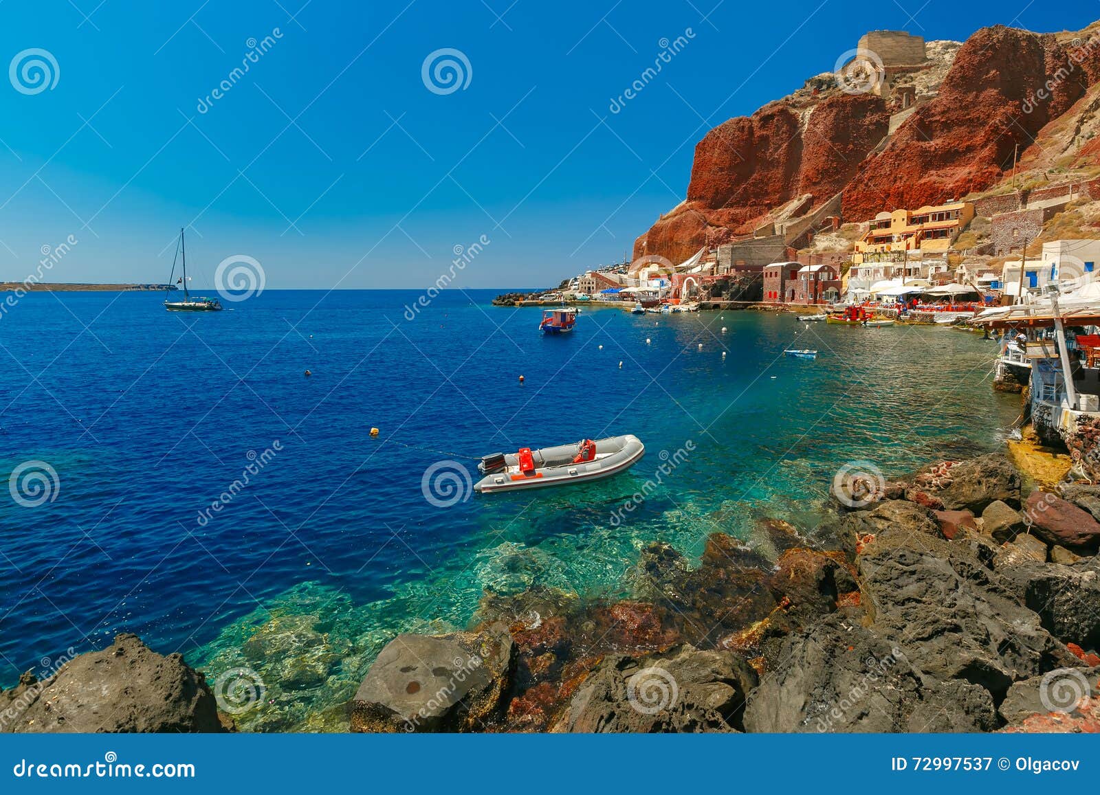 Port Amoudi Of Oia Or Ia, Santorini, Greece Stock Photo ...