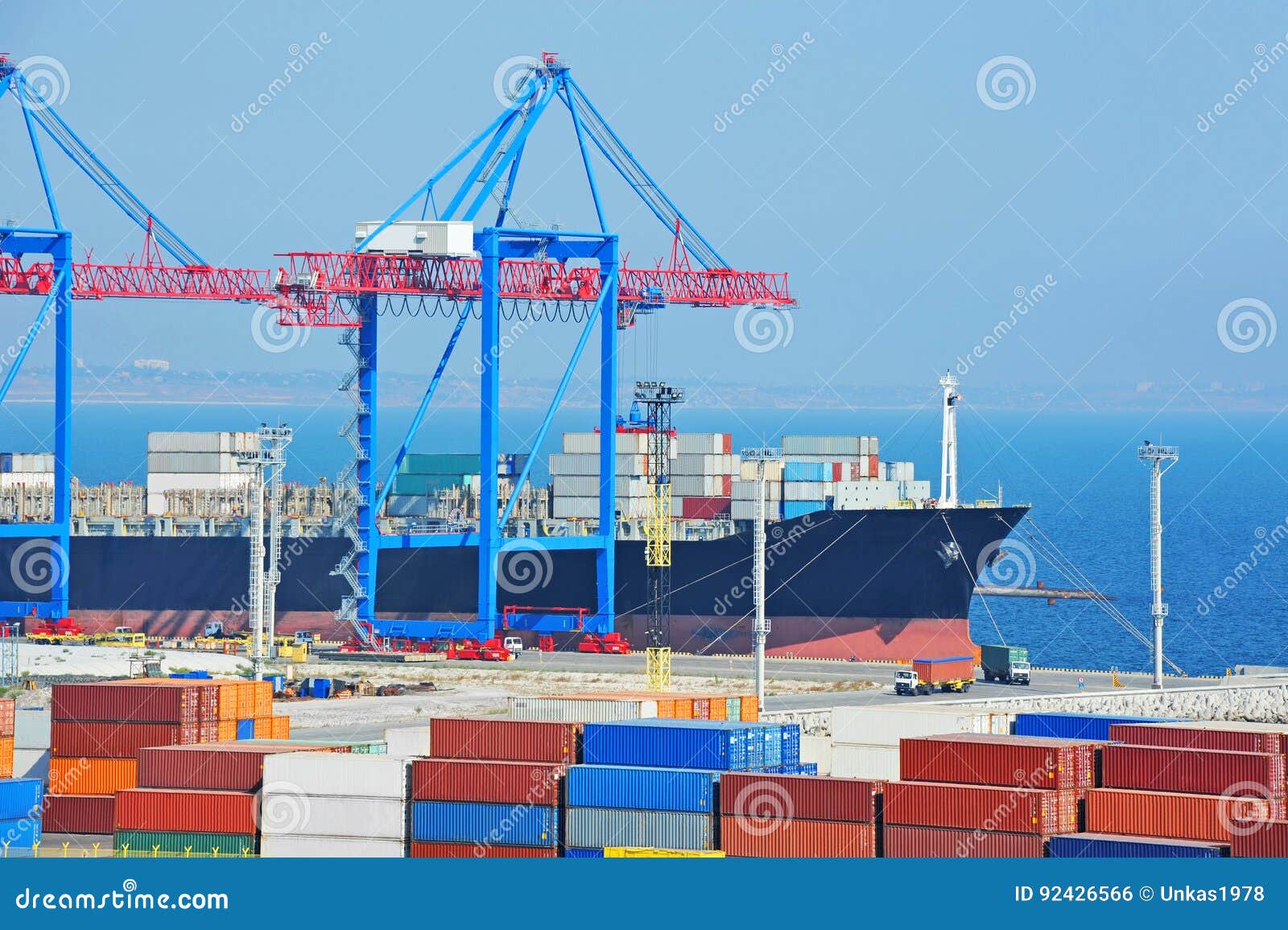 Port cargo crane, ship and container, Odessa, Ukraine