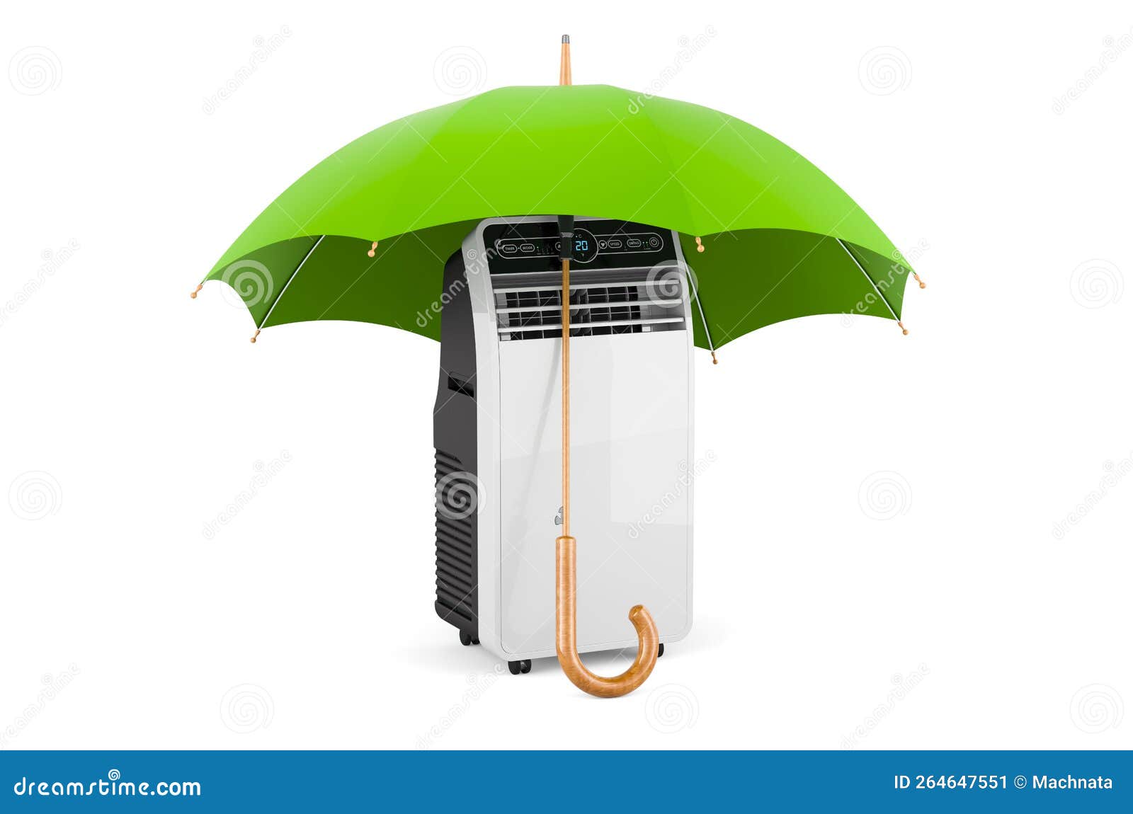 Portable Conditioner Under Umbrella, 3D Rendering Stock Illustration