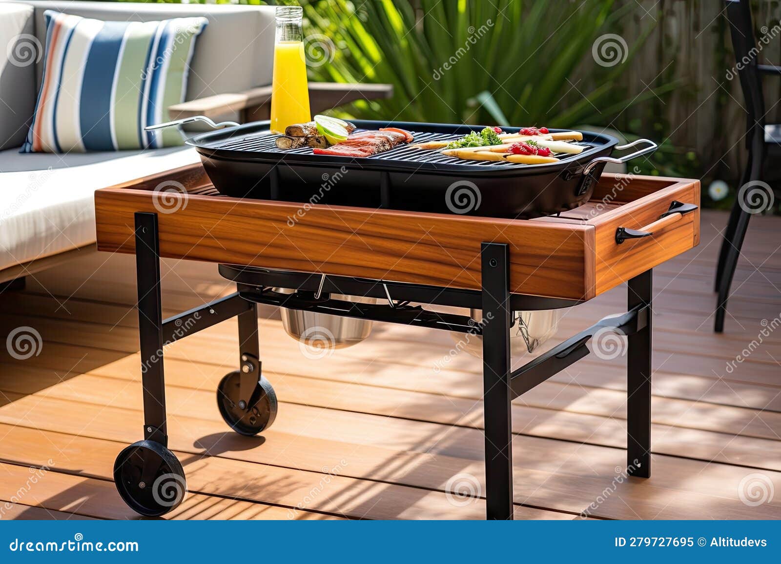 Portable Grill with Attached Side Table for Easy Grilling and Serving