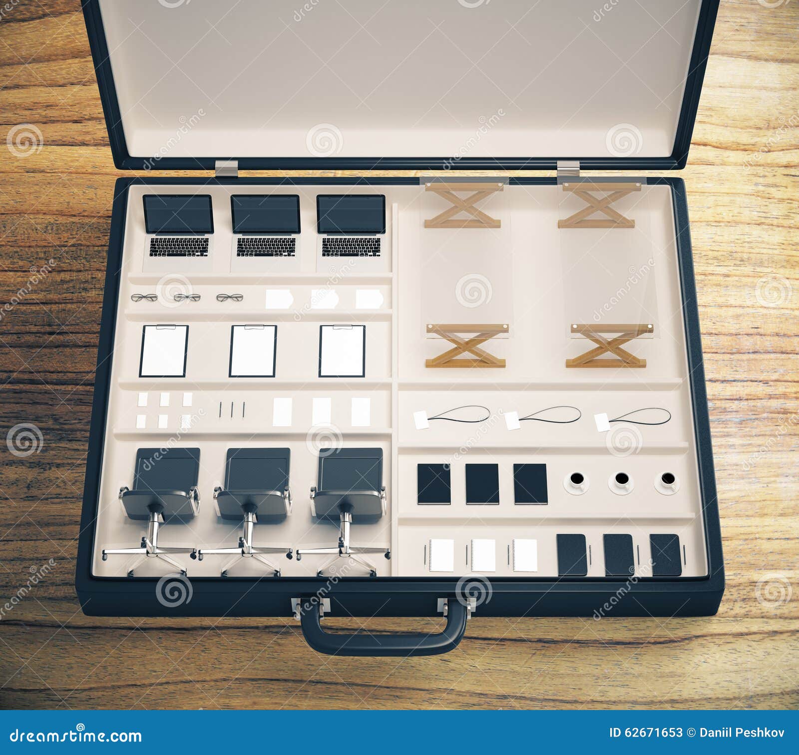 Portable Office Concept with Office Accessories and Other Stuff Stock