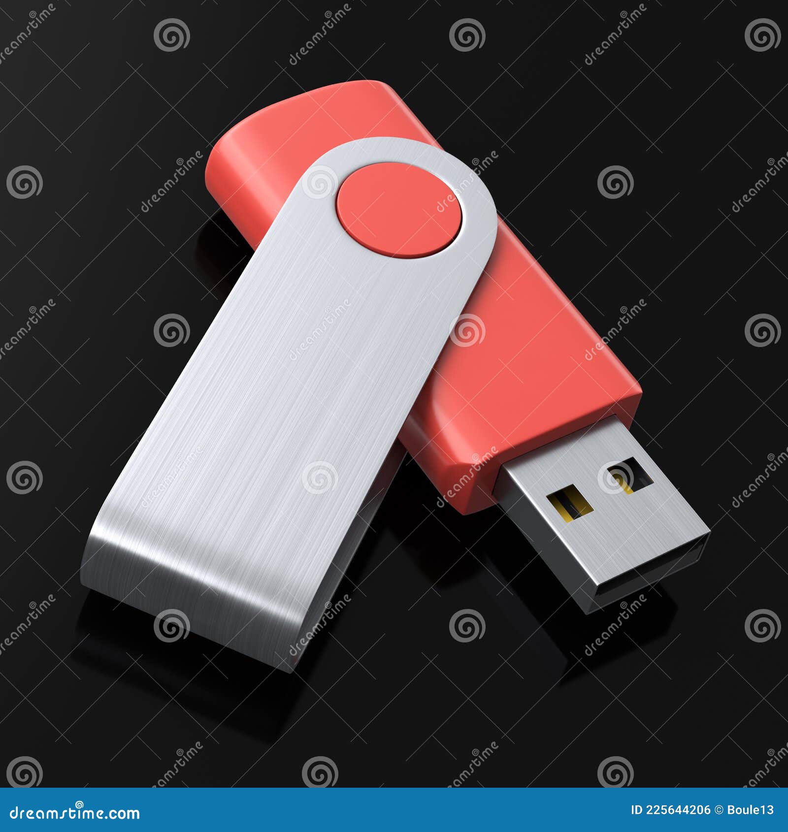 Portable Red USB Flash Drive Stick for Workspace Isolated on Black Background Stock Illustration - Illustration flash, information: 225644206