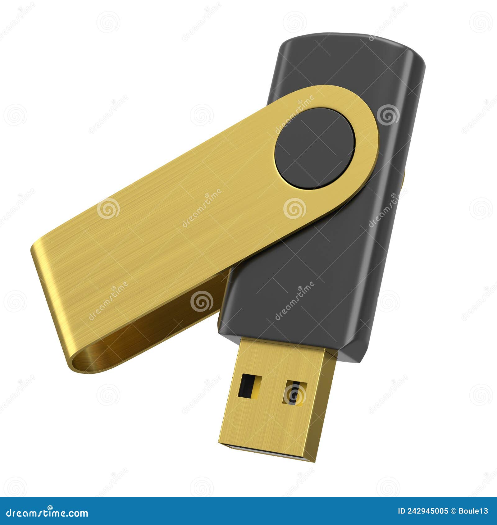 Portable USB Flash Drive Stick for Workspace Isolated White Background Stock Illustration - Illustration of file, metal:
