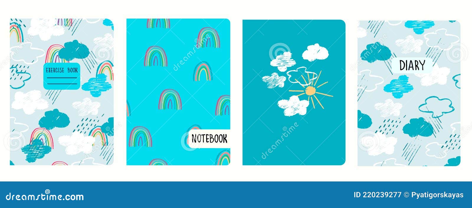 Portada Plantillas Con Cielo Nubes Lluvia Arco Iris Sol En Niños Estilo De  Dibujo. Encabezados Aislados Y Reemplazables Ilustración del Vector -  Ilustración de escuela, conjunto: 220239277