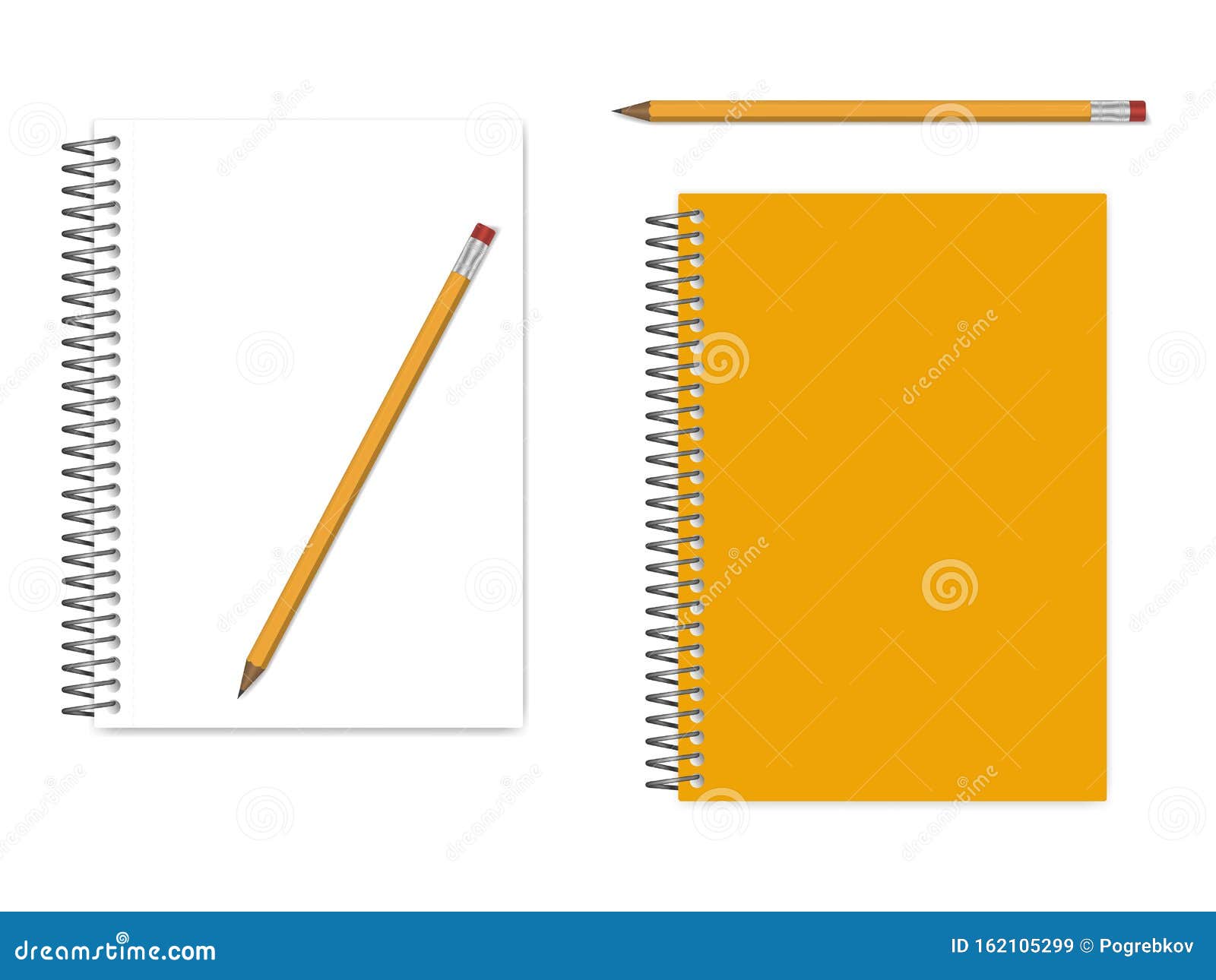 Portada Y Portada Vacía De Cuaderno Espiral Con Lápiz De Grafito, Maqueta  Vectorial Realista Ilustración del Vector - Ilustración de libreta, vector:  162105299