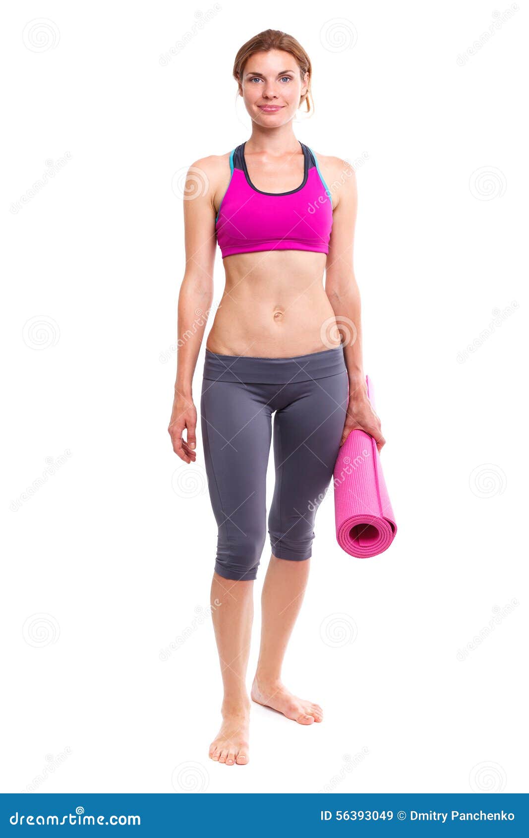 portait of young woman with yoga mat.