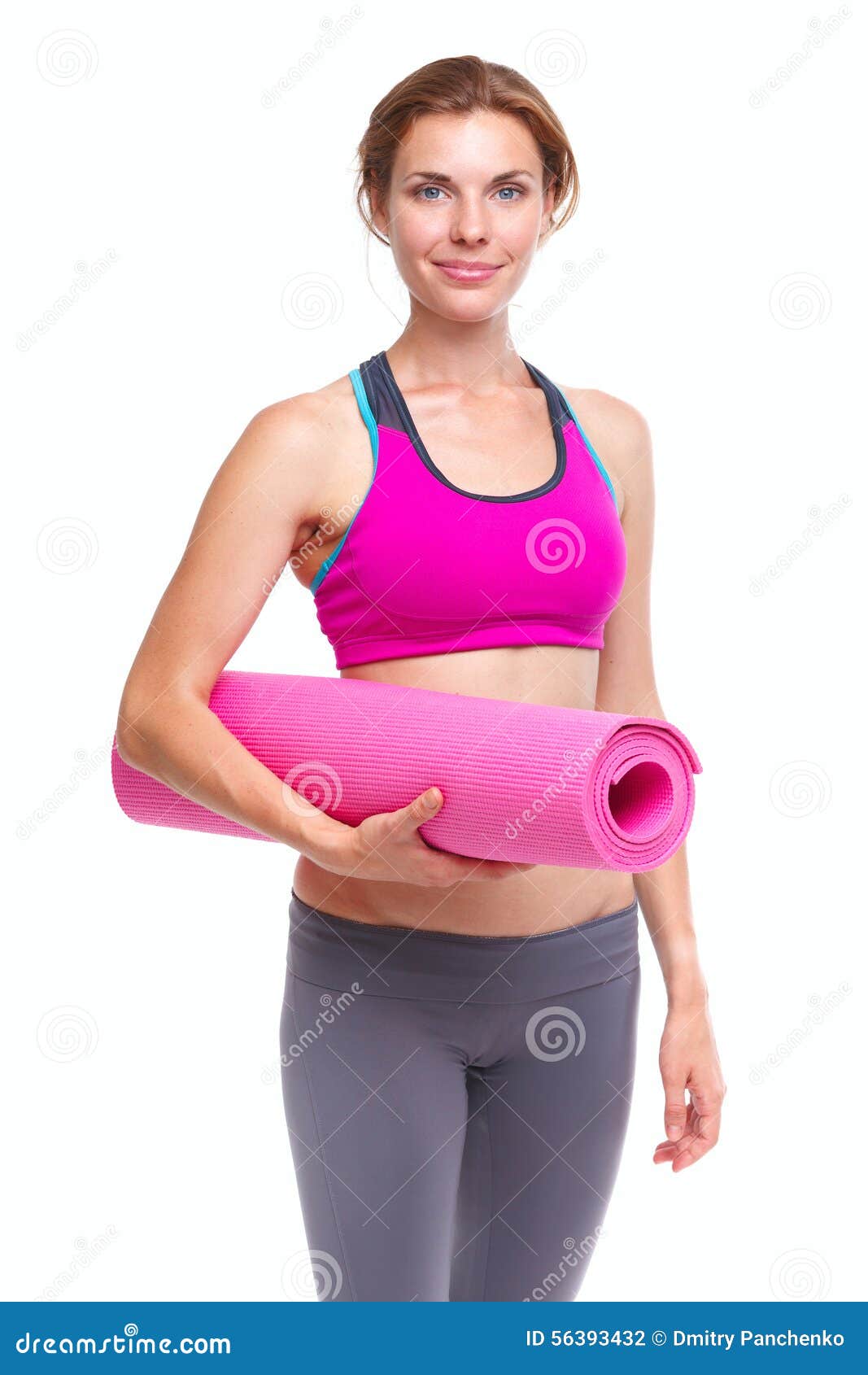 portait of young woman with yoga mat.