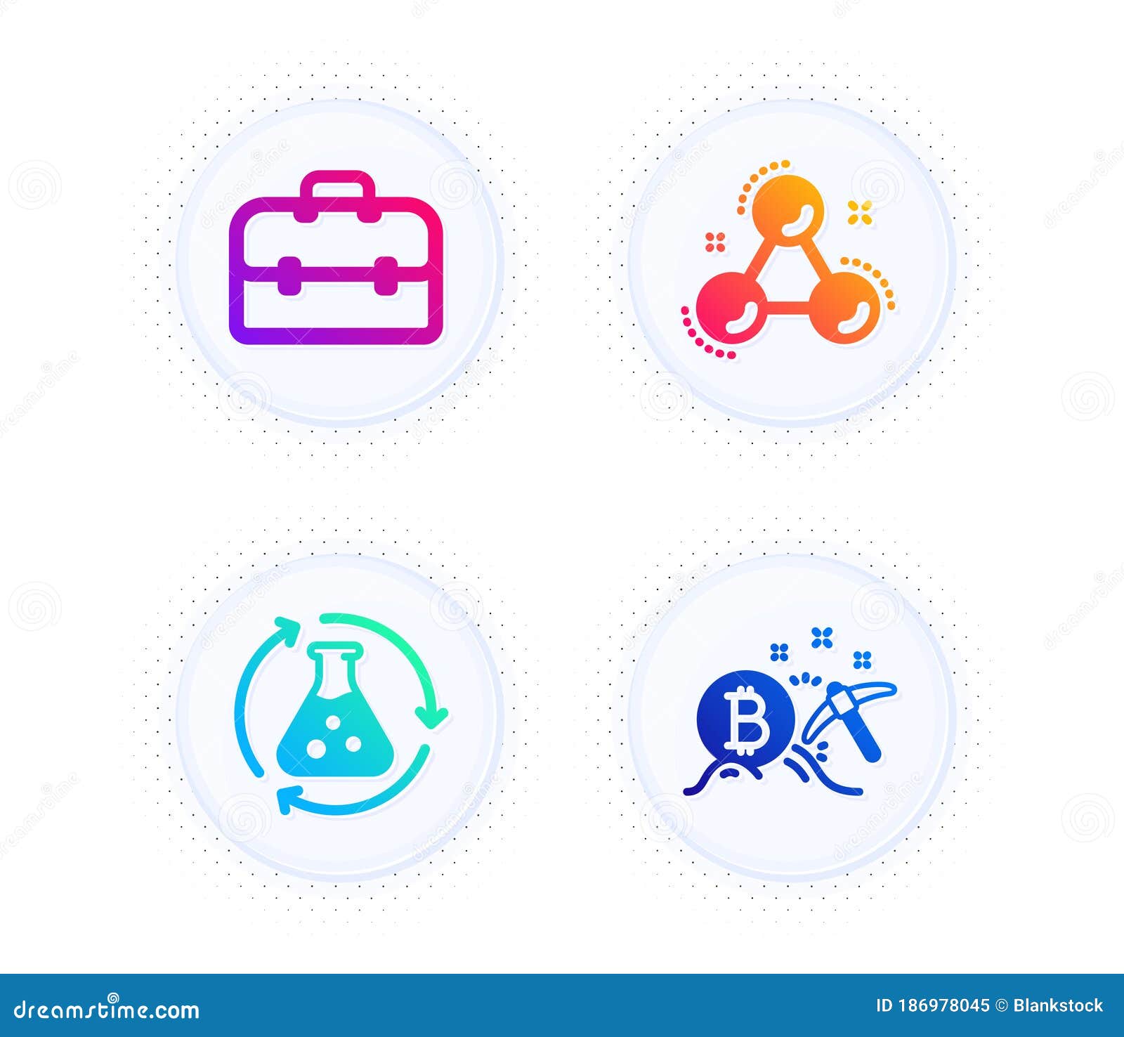 Portfolio, Chemistry Experiment and Chemistry Molecule Icons Set. Bitcoin  Mining Sign. Vector Stock Vector - Illustration of button, analysis:  186978045