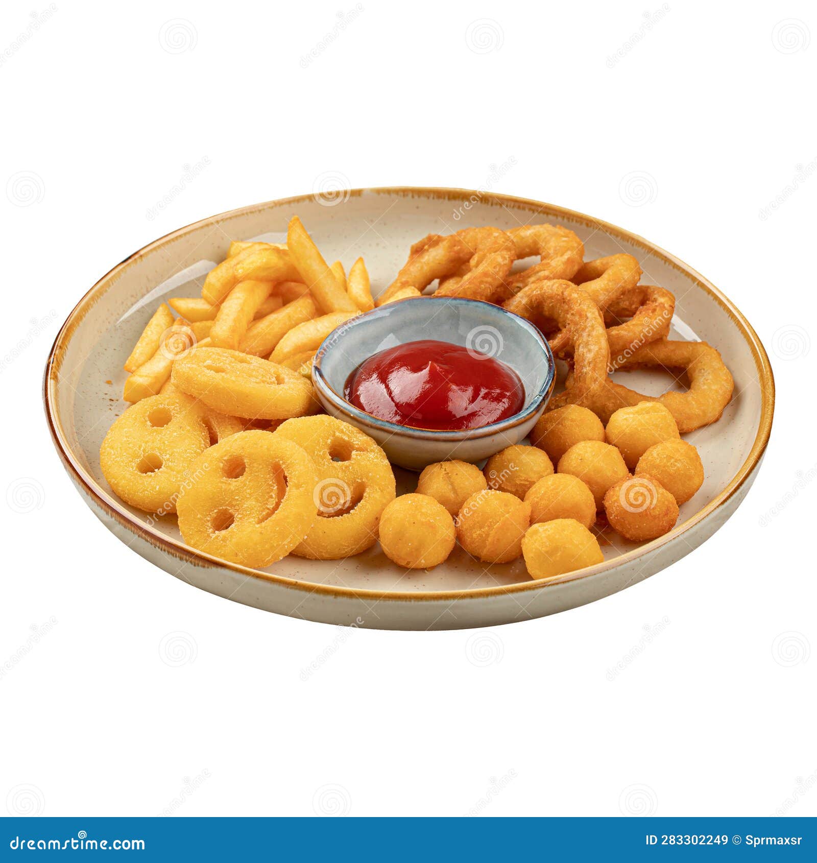 Portion of Assorted Snack Plate with Ketchup Stock Image Image of