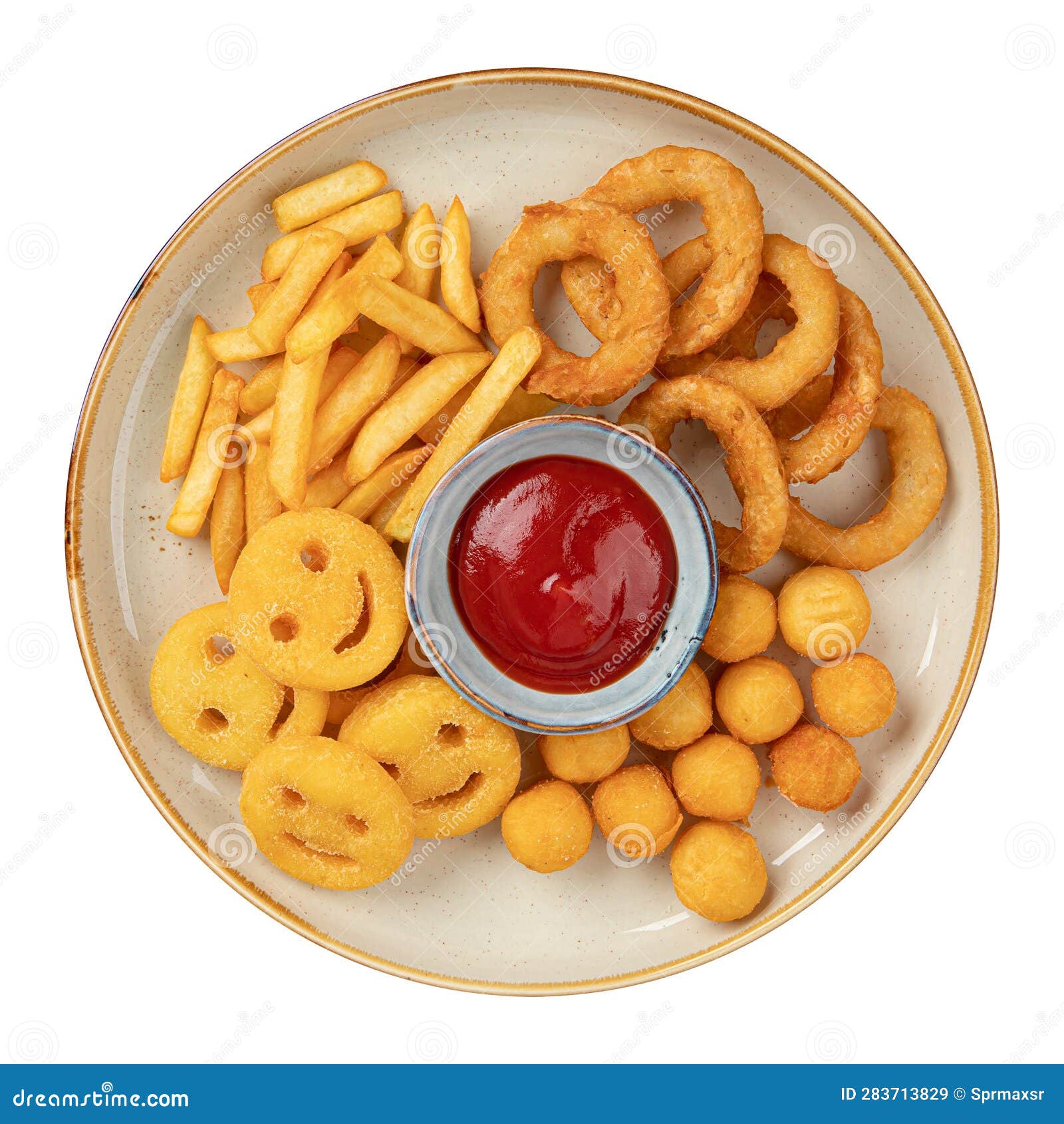 Portion of Assorted Snack Plate with Ketchup Stock Image Image of