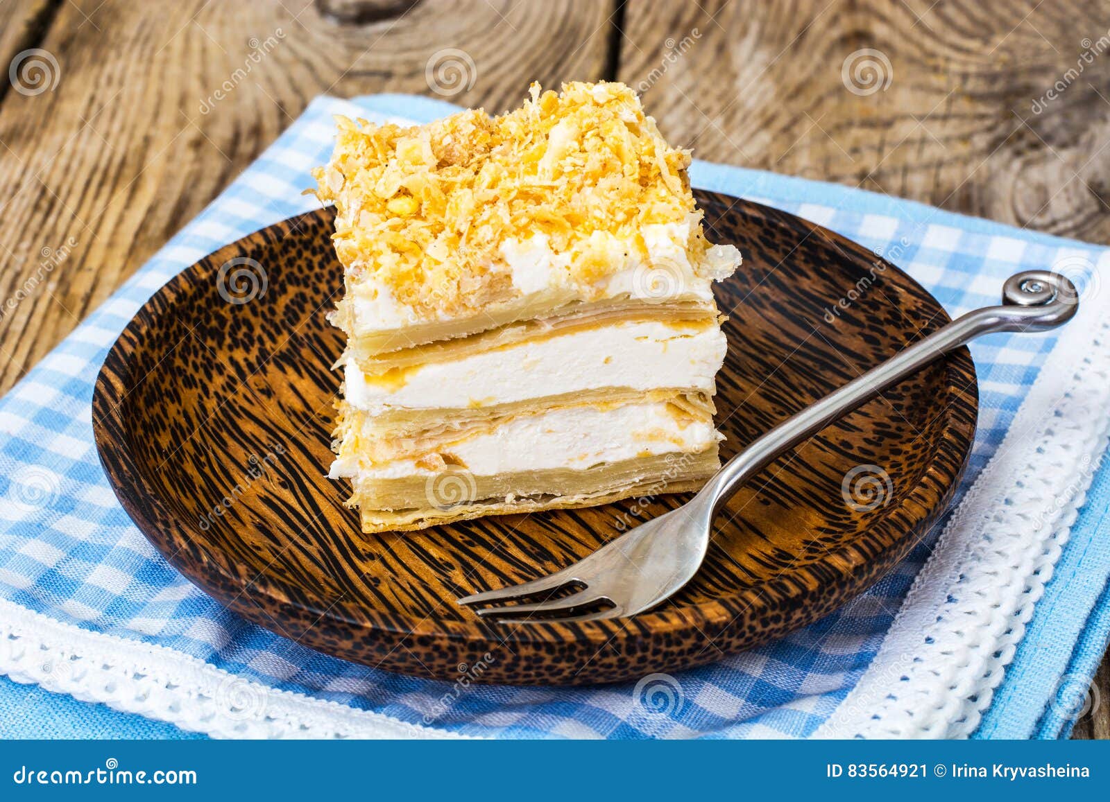 Portion Cake of Puff Pastry with Vanilla Butter Cream Stock Image