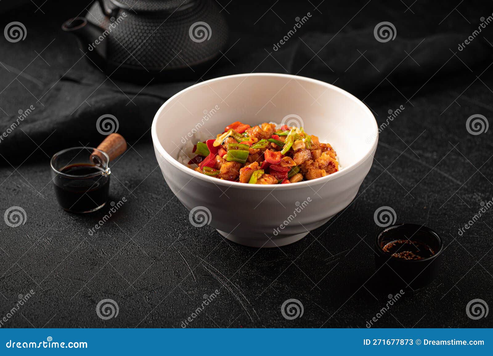 Chinese Gong Bao Chicken with Rice and Peanuts Stock Image Image of