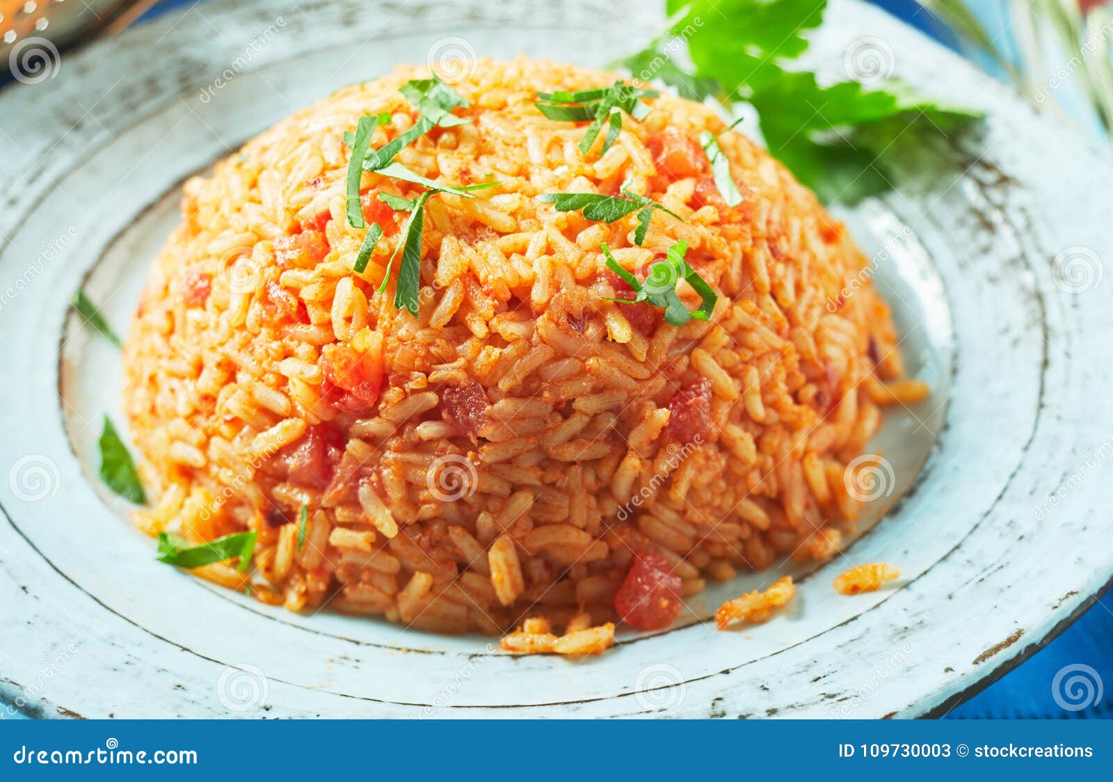 Portion De Pilaf Grec Délicieux De Riz De Tomate Image stock Image du