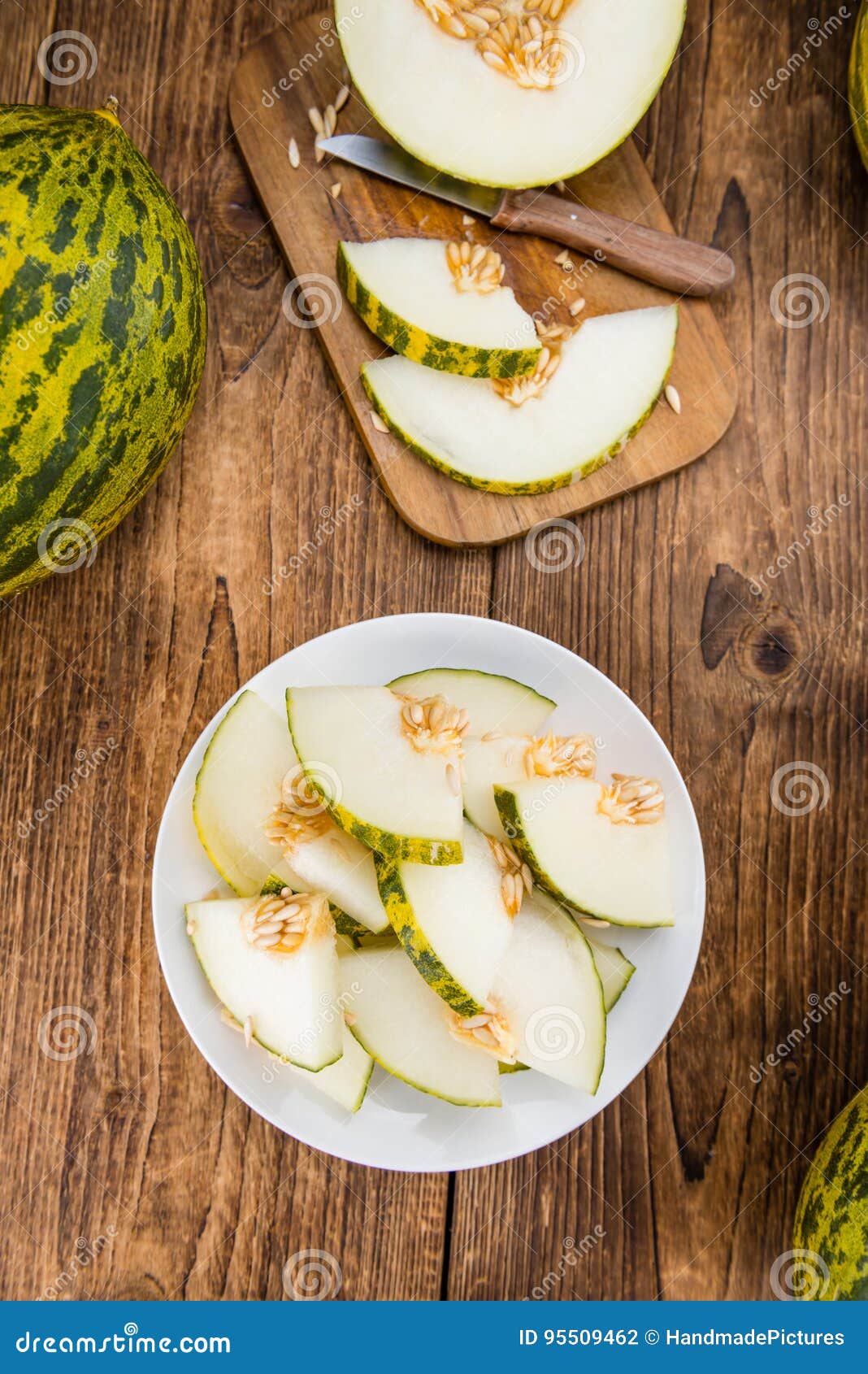 portion of fresh futuro melon on wooden background