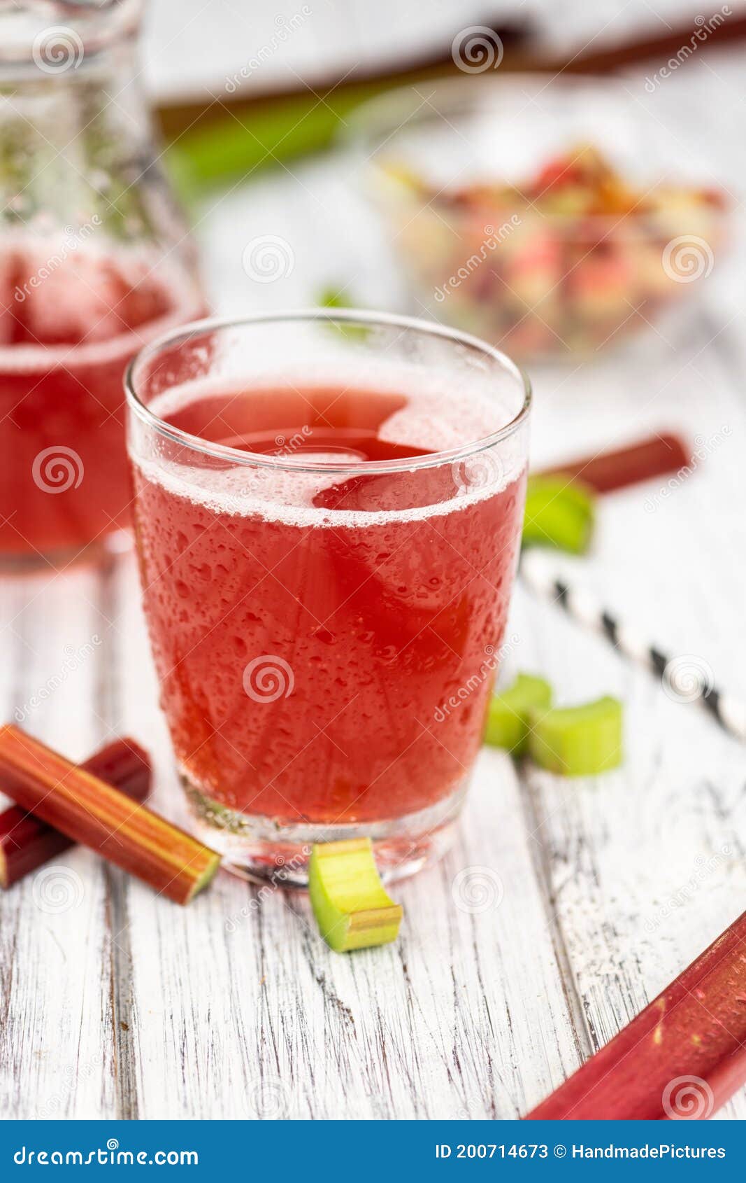 fresh made rhubarb spritzer close up; selective focus