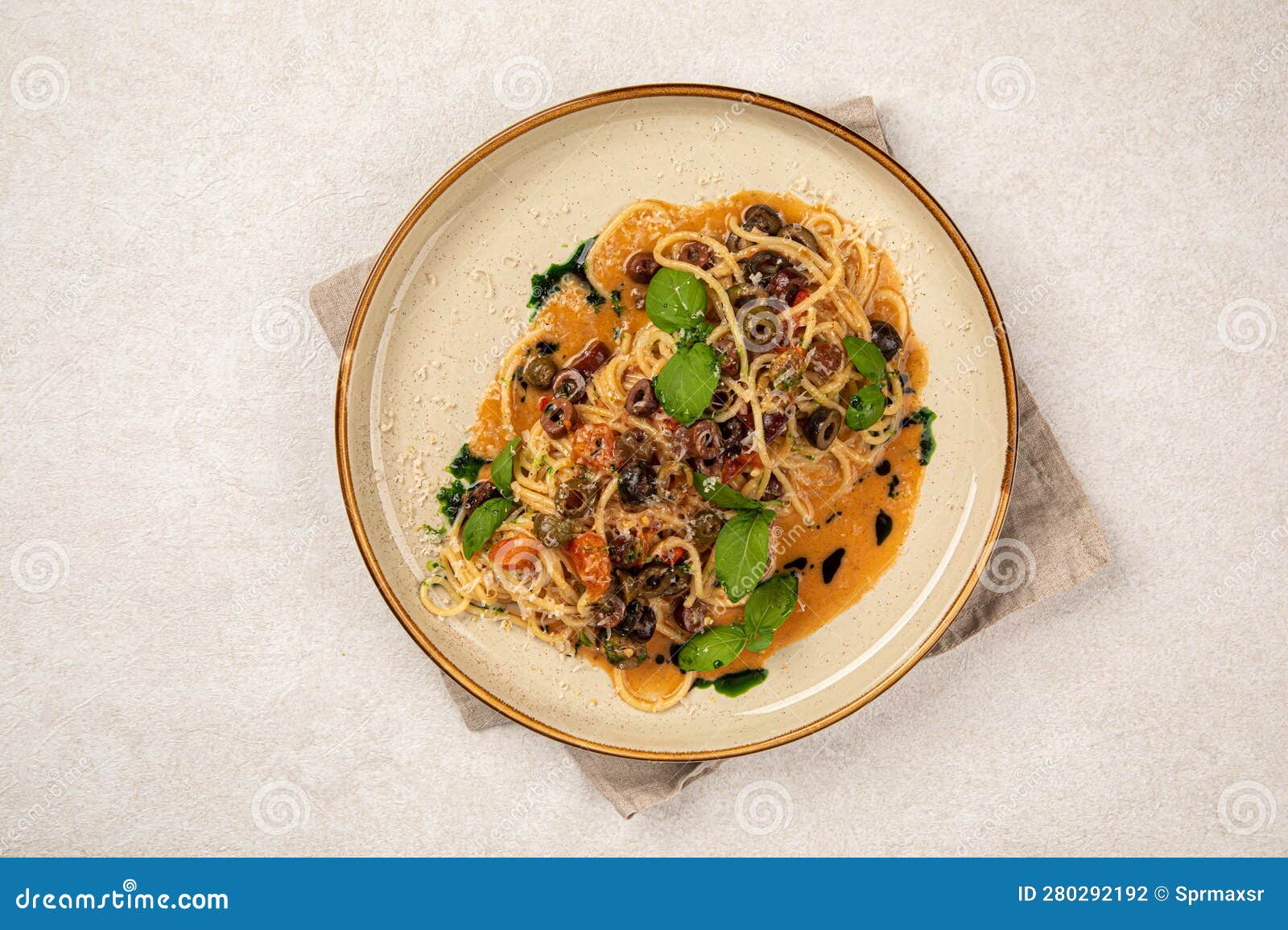 Portion of Gourmet Pasta with Kalamata Olives Stock Photo Image of