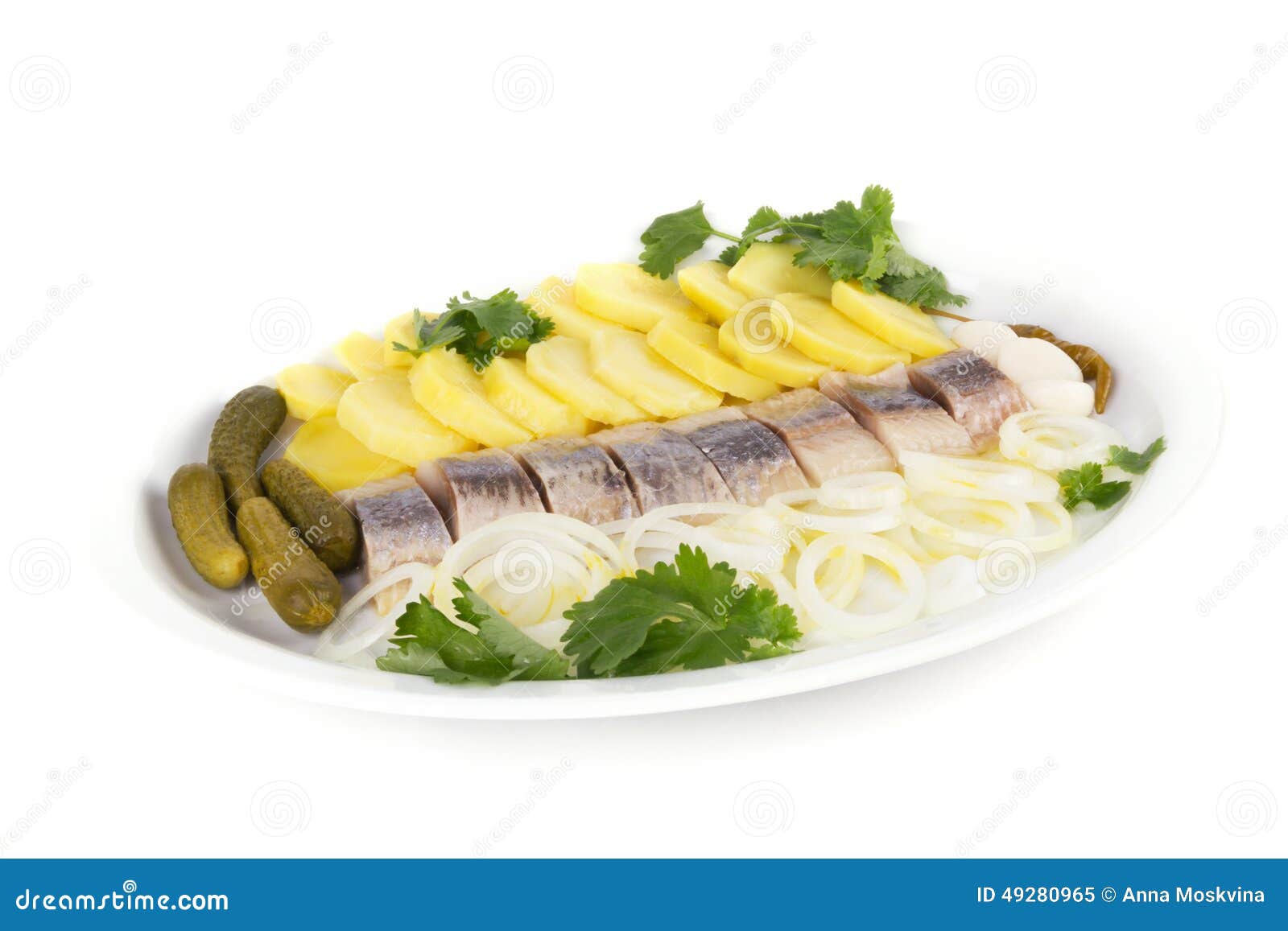 Portion of Herring Fish Fillets with Potato Onion Stock Image Image