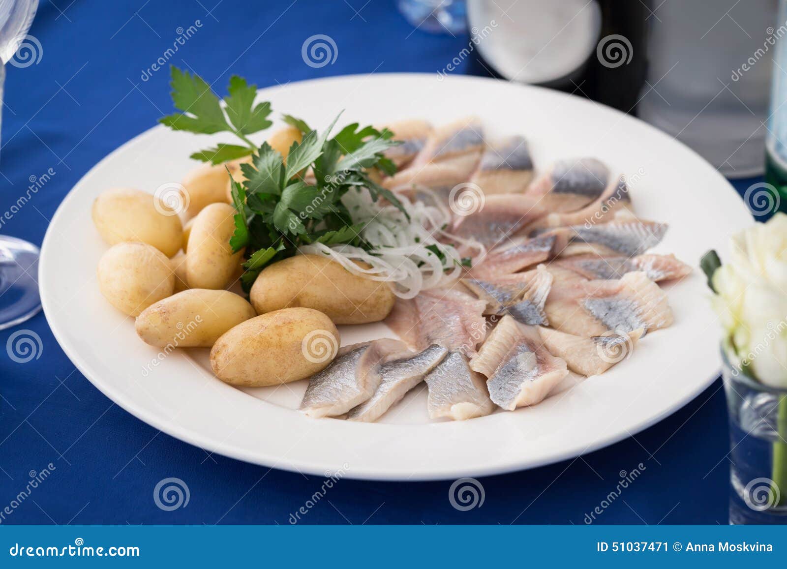 Portion of Herring Fish Fillets with Potato Onion Stock Image Image