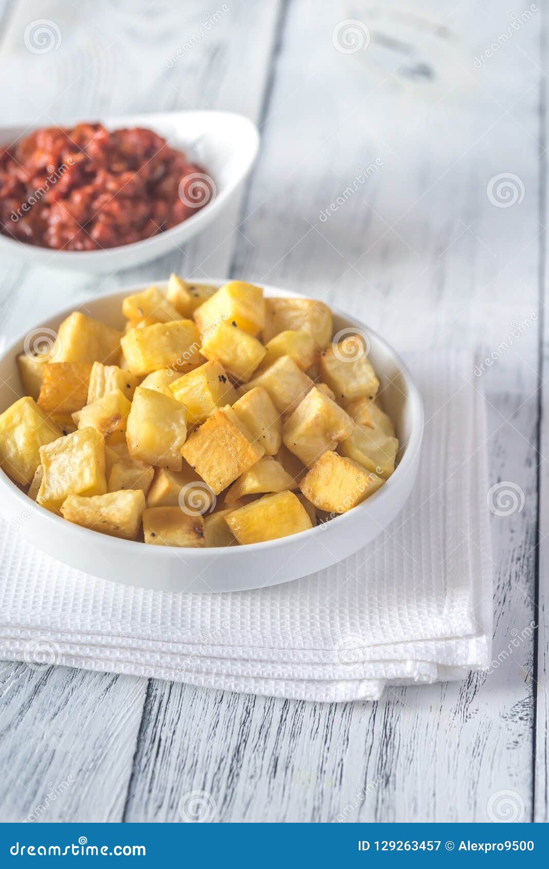 Portion of Patatas Bravas with Sauces Stock Image Image of white