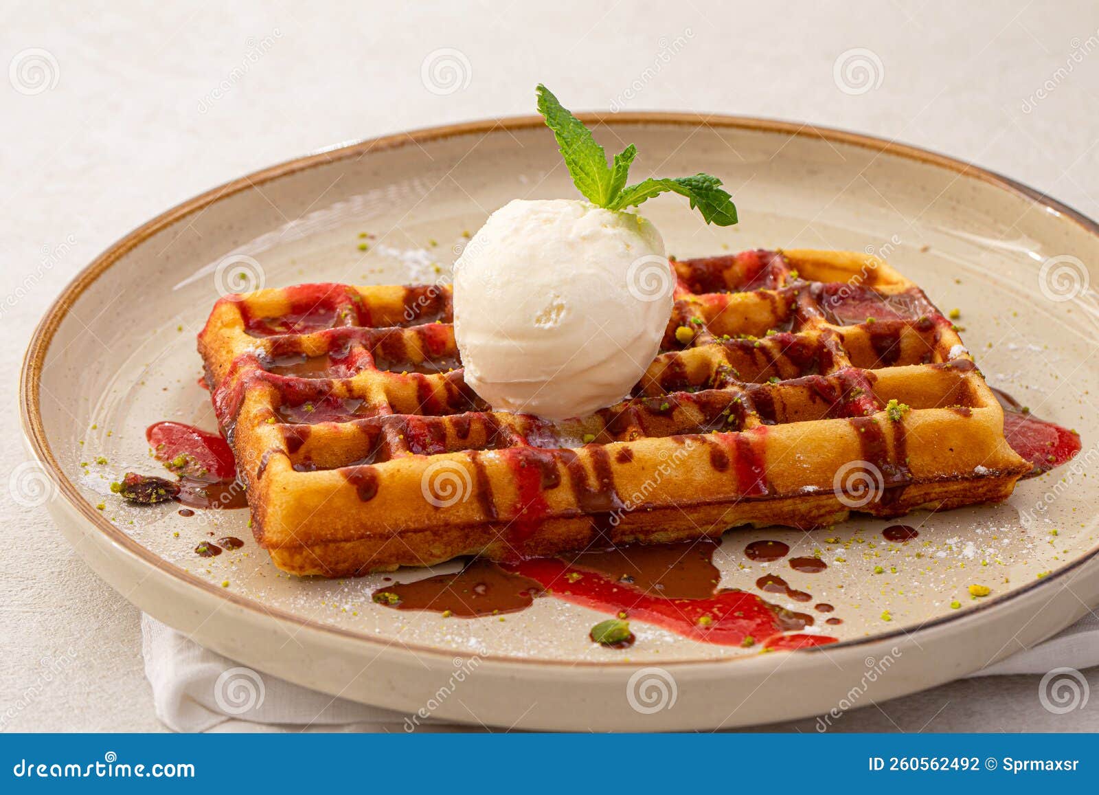 Portion of Sweet Belgian Waffles with Ice Cream Stock Photo Image of