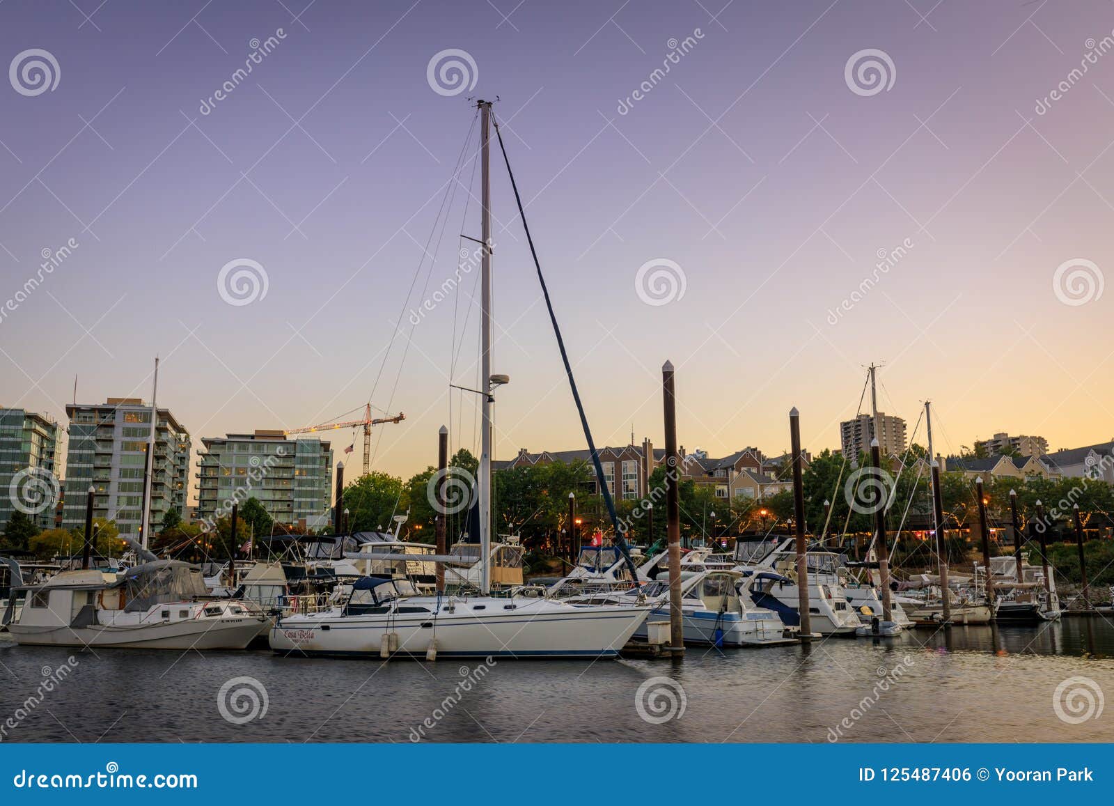 Sailboat Docked at Portland Downtown Waterfront Marina Along Willamette ...