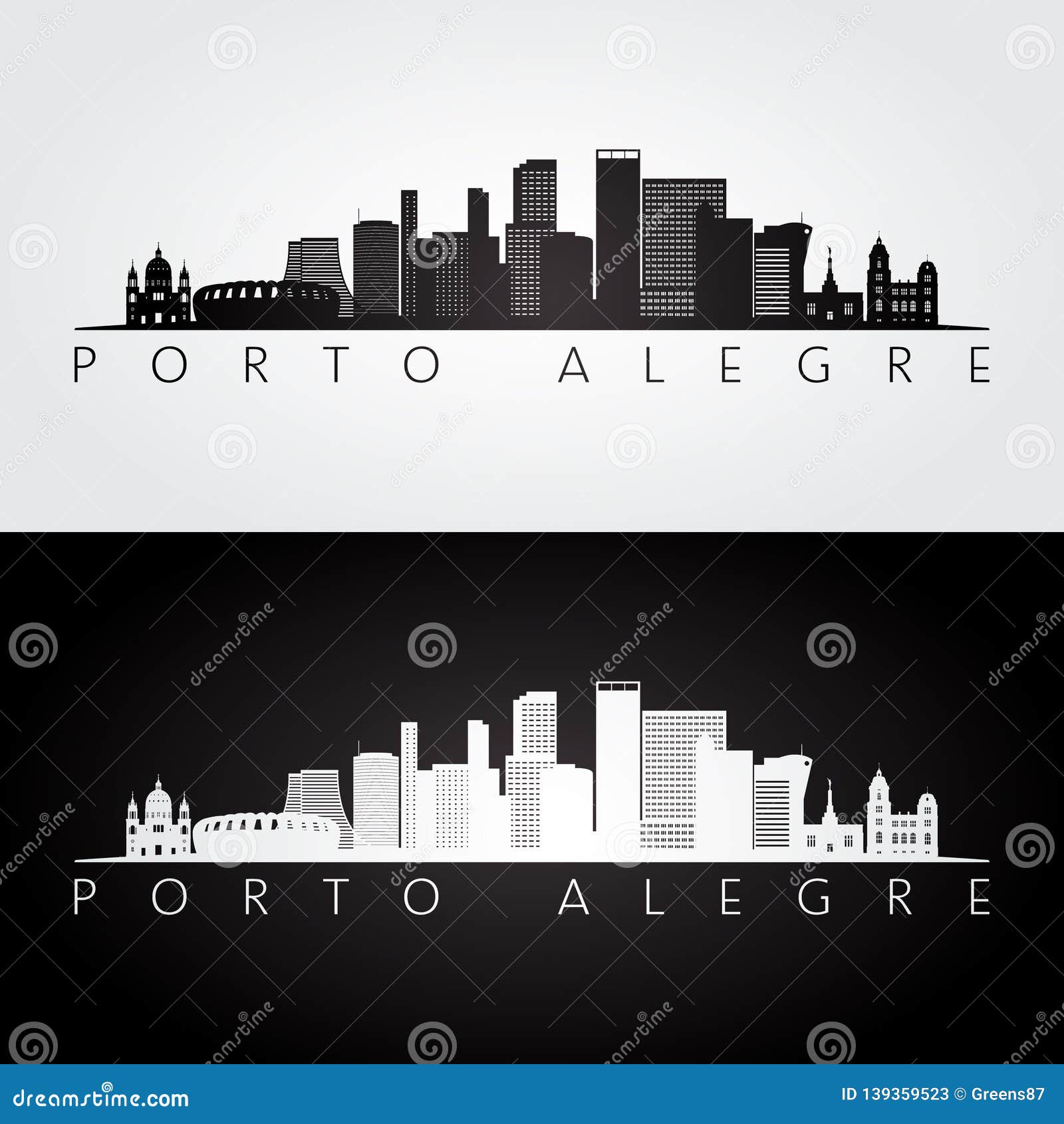 porto alegre skyline and landmarks silhouette