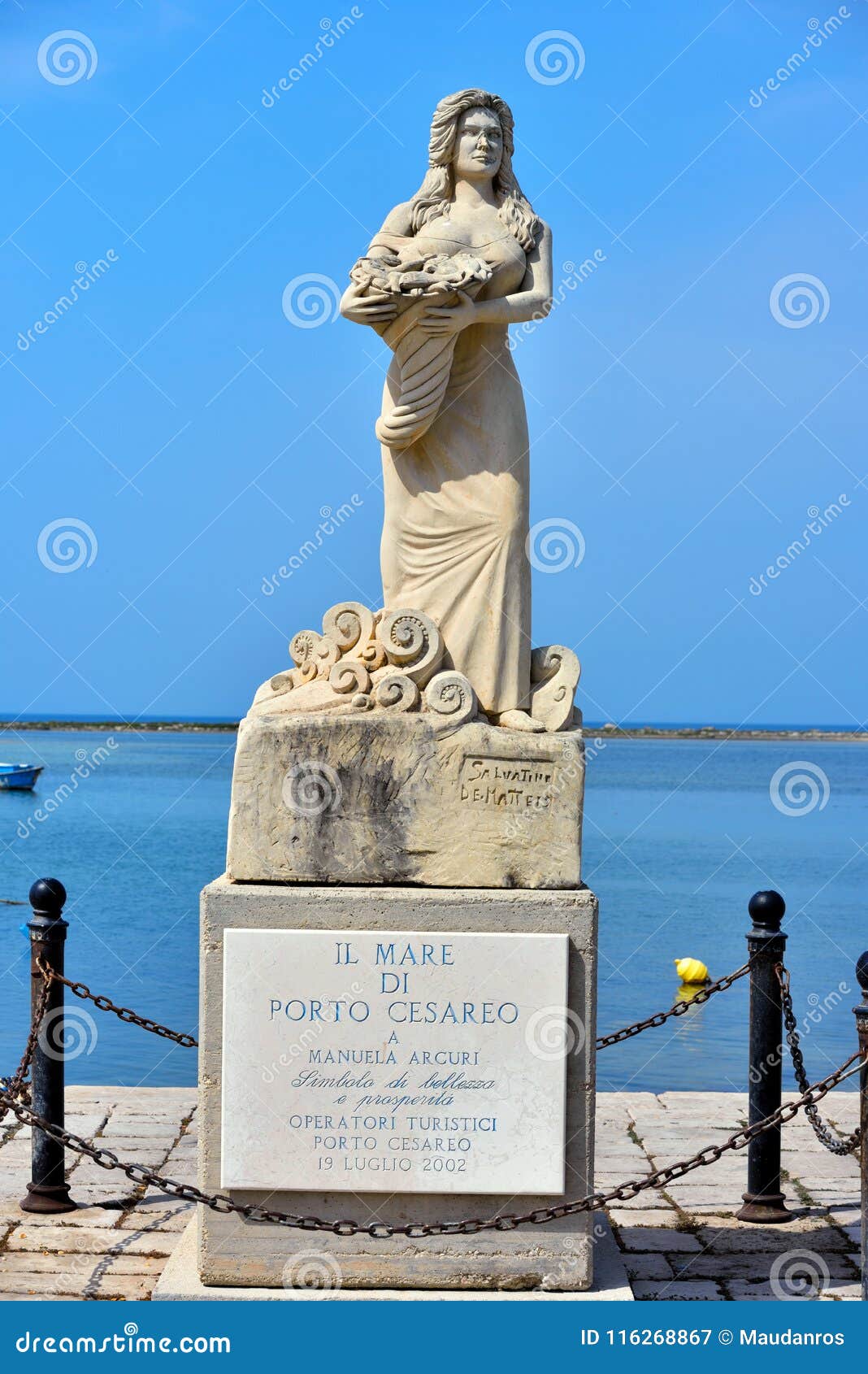Porto Cesareo Italy Statue Dedicated To Manuela Arcur Editorial Photography  - Image of boat, water: 116268867