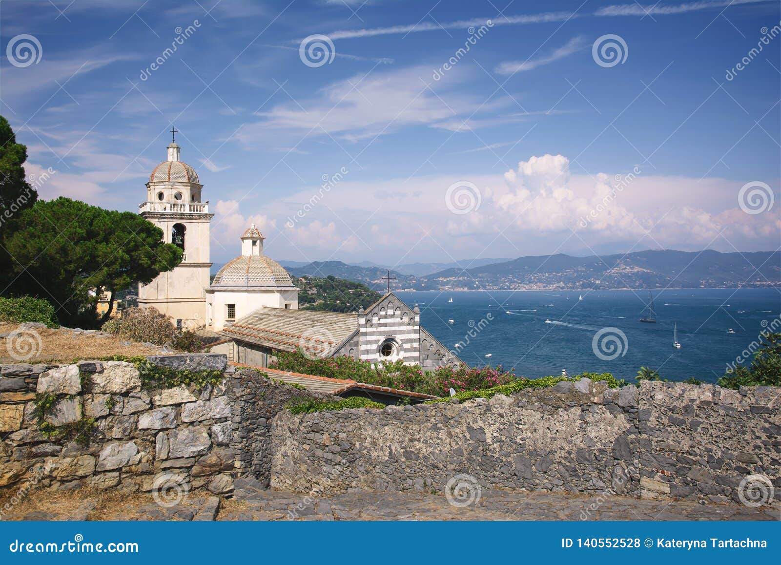 Liguria. Portovenere View Fishing Boat In Front Of Palmaria Island ...