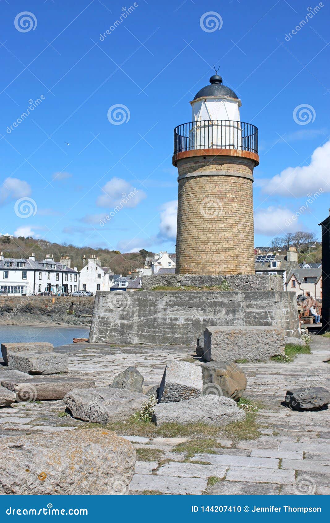 Portpatrick Lighthouse and Village, Scotland Stock Photo Image of
