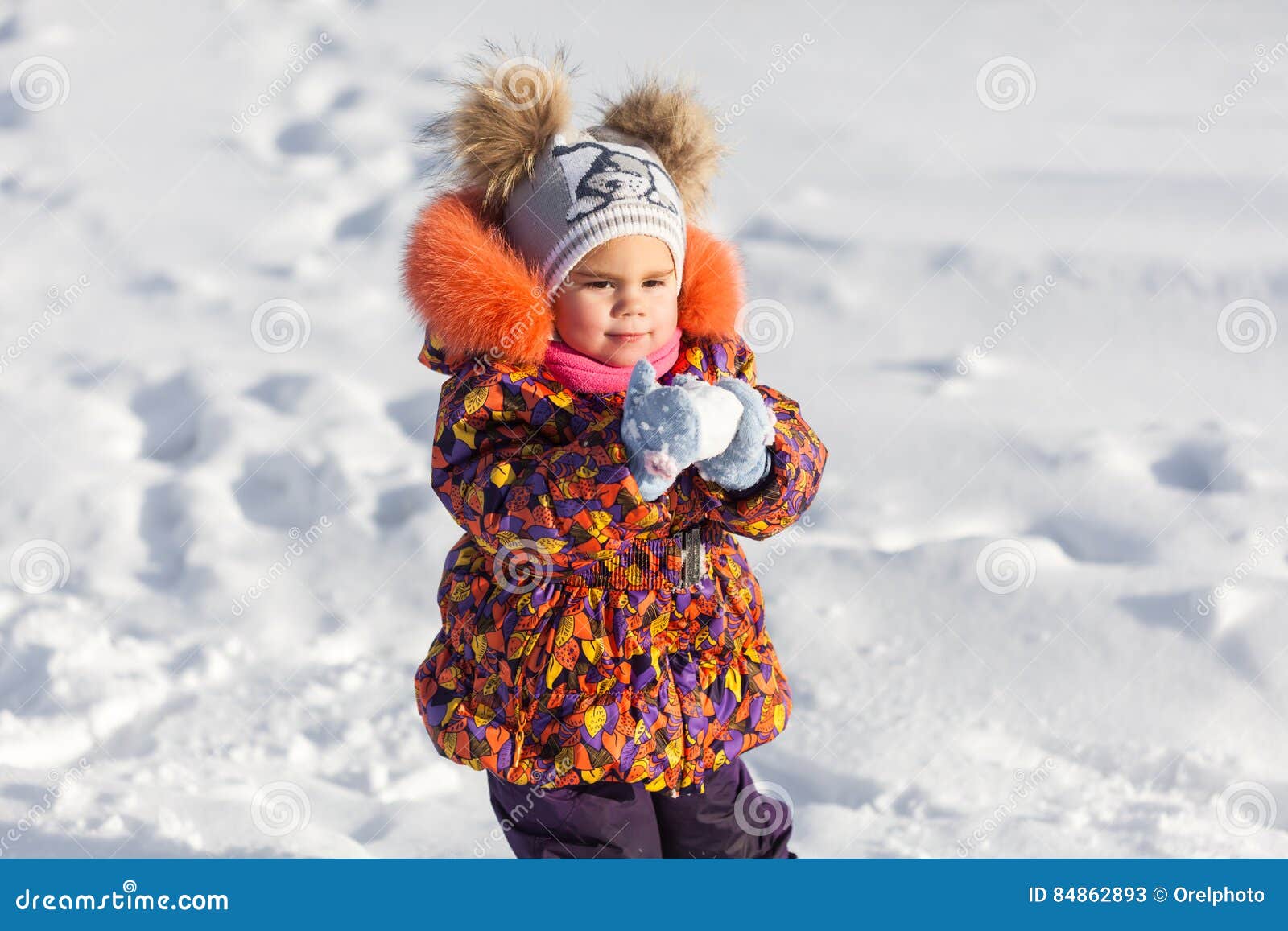 Portrait of Adorable Happy Child Girl in Warm Clothes Stock Image ...